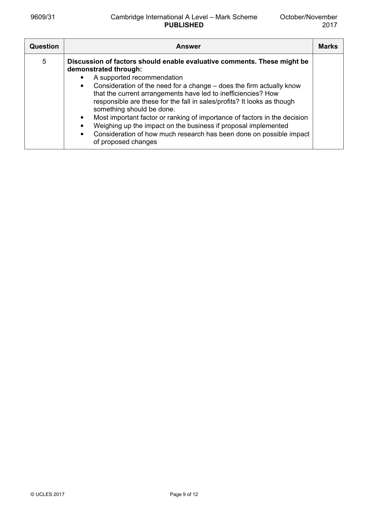 Mark scheme, page 9 of 12
