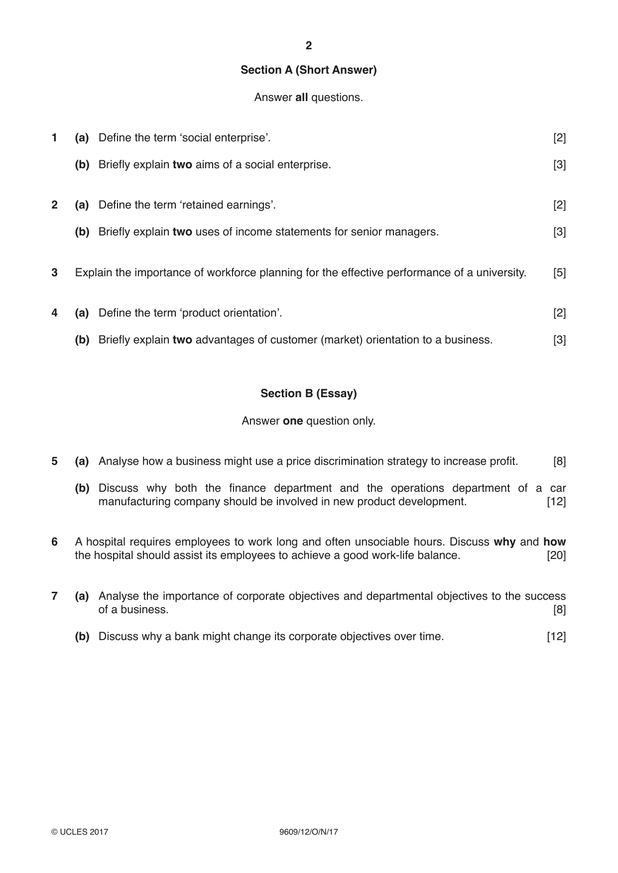 Cambridge A Level Business (for first examination in 2016) 9609 2017 Oct/Nov Paper 1 · Variant 2 question paper, page 2 of 4
