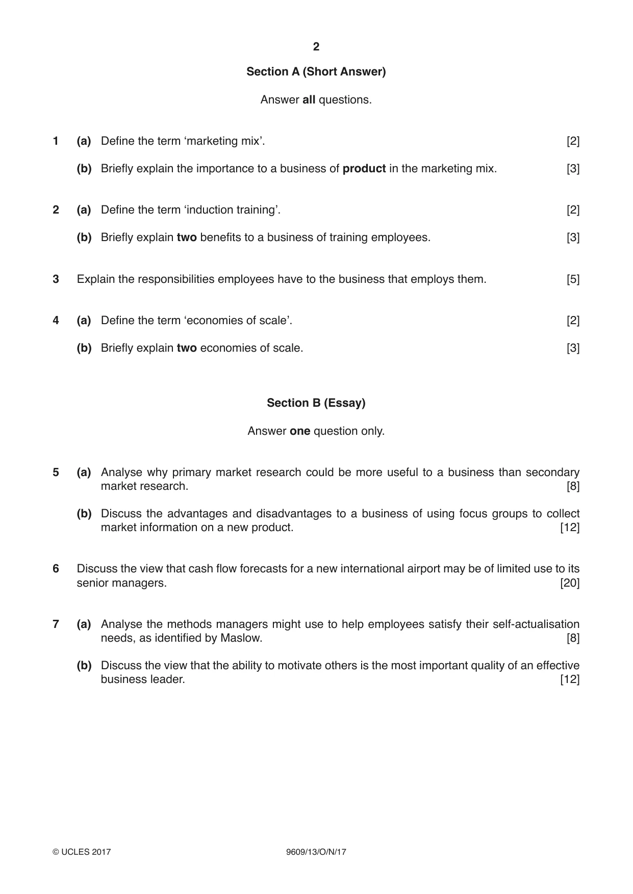 Cambridge A Level Business (for first examination in 2016) 9609 2017 Oct/Nov Paper 1 · Variant 3 question paper, page 2 of 4