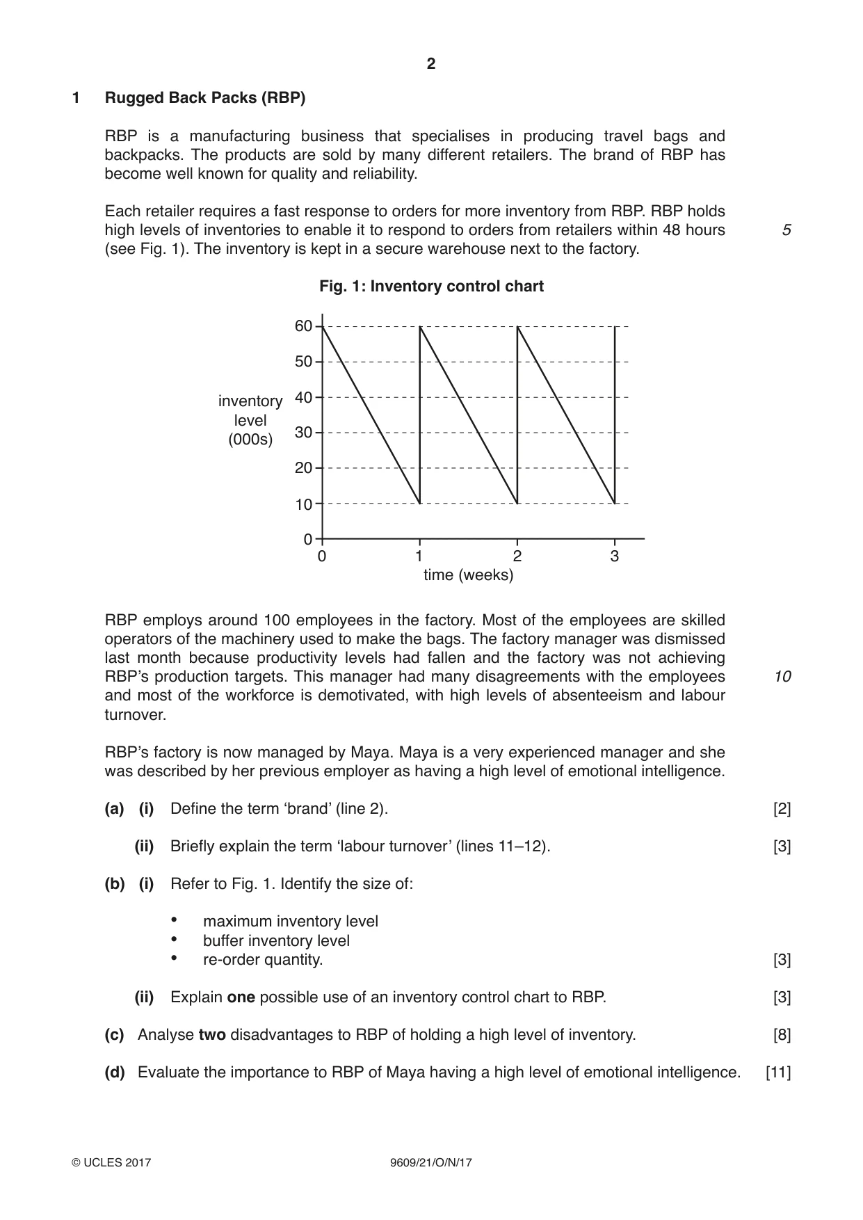 Cambridge A Level Business (for first examination in 2016) 9609 2017 Oct/Nov Paper 2 · Variant 1 question paper, page 2 of 4