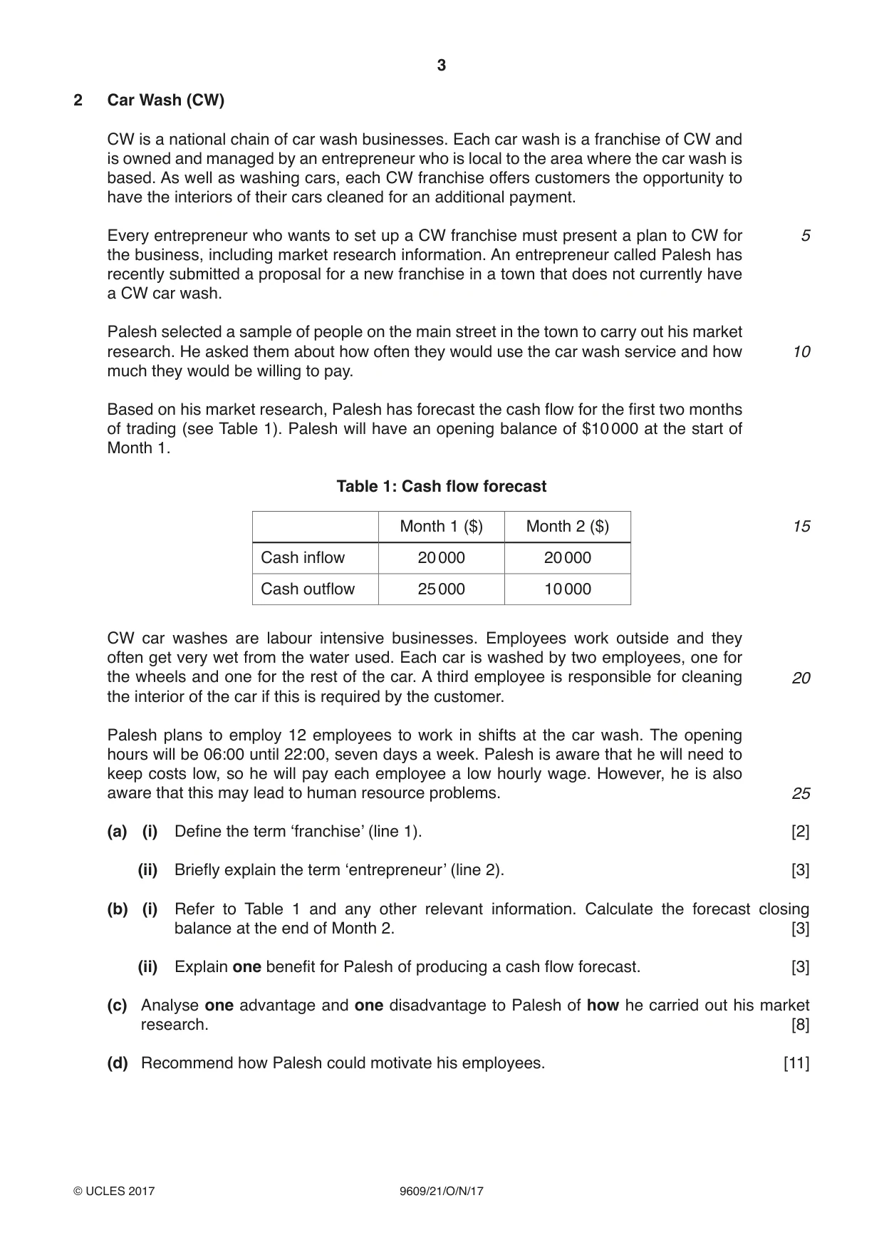 Cambridge A Level Business (for first examination in 2016) 9609 2017 Oct/Nov Paper 2 · Variant 1 question paper, page 3 of 4