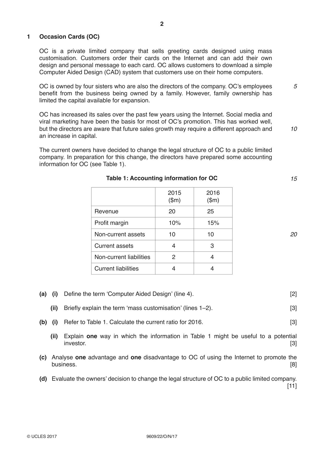 Cambridge A Level Business (for first examination in 2016) 9609 2017 Oct/Nov Paper 2 · Variant 2 question paper, page 2 of 4