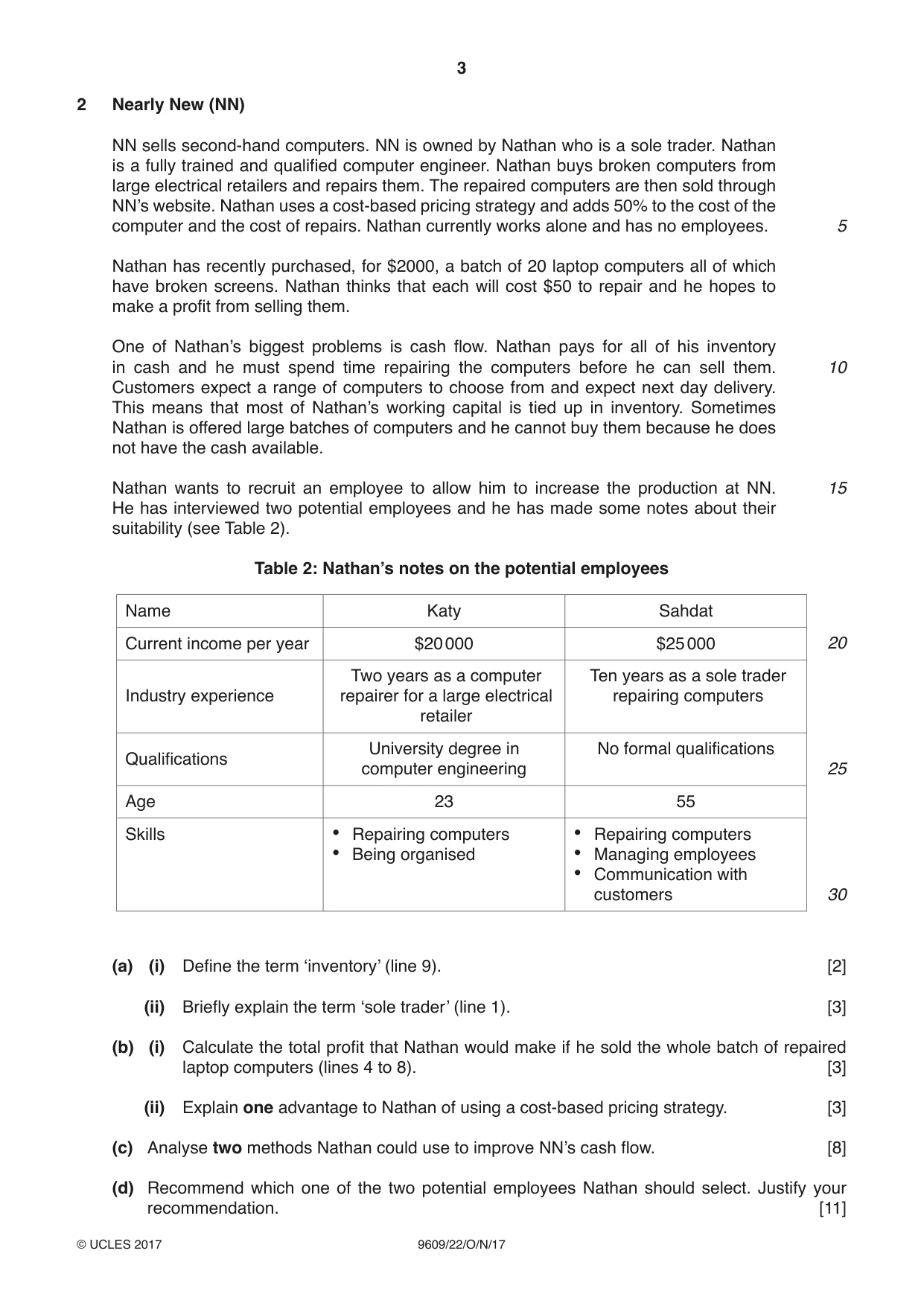Cambridge A Level Business (for first examination in 2016) 9609 2017 Oct/Nov Paper 2 · Variant 2 question paper, page 3 of 4