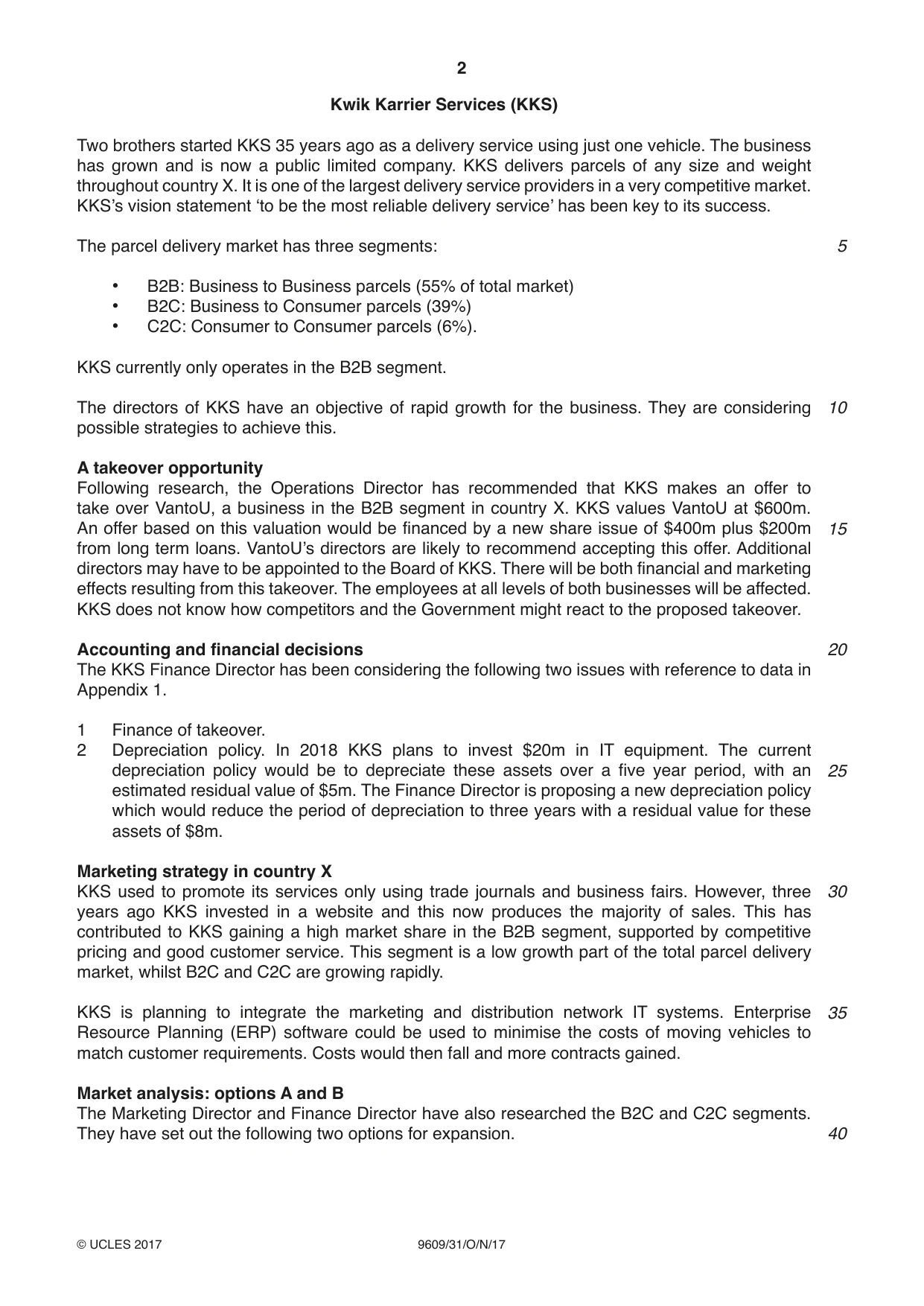 Cambridge A Level Business (for first examination in 2016) 9609 2017 Oct/Nov Paper 3 · Variant 1 question paper, page 2 of 8