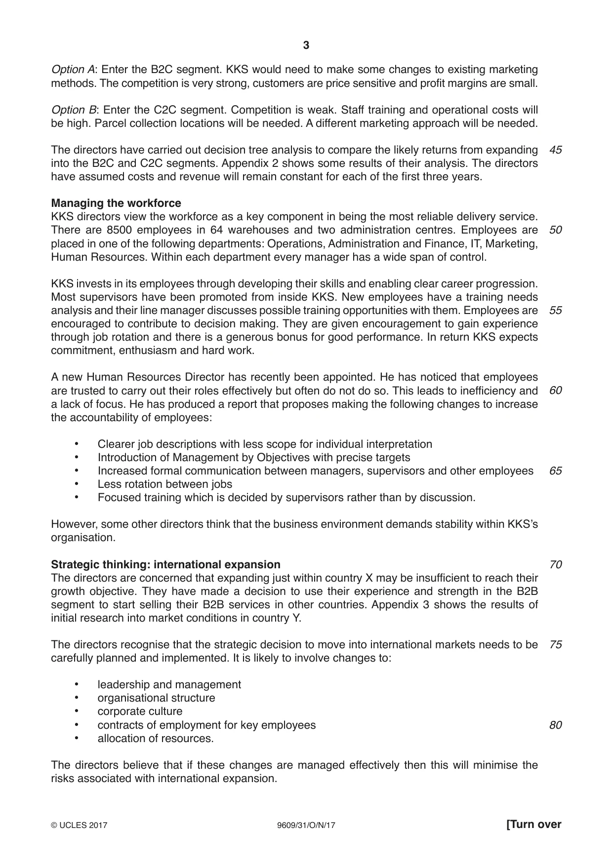 Cambridge A Level Business (for first examination in 2016) 9609 2017 Oct/Nov Paper 3 · Variant 1 question paper, page 3 of 8