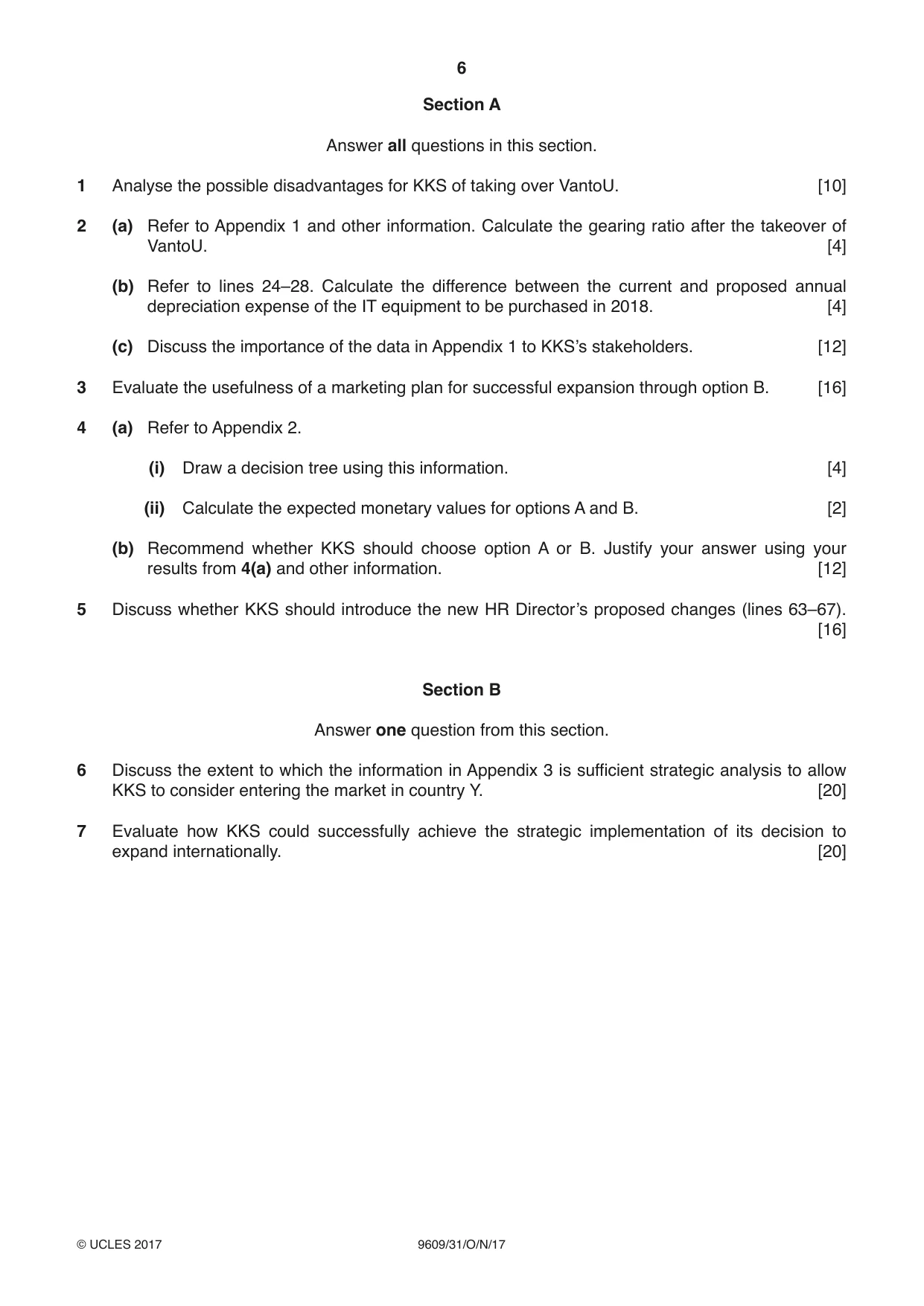 Cambridge A Level Business (for first examination in 2016) 9609 2017 Oct/Nov Paper 3 · Variant 1 question paper, page 6 of 8