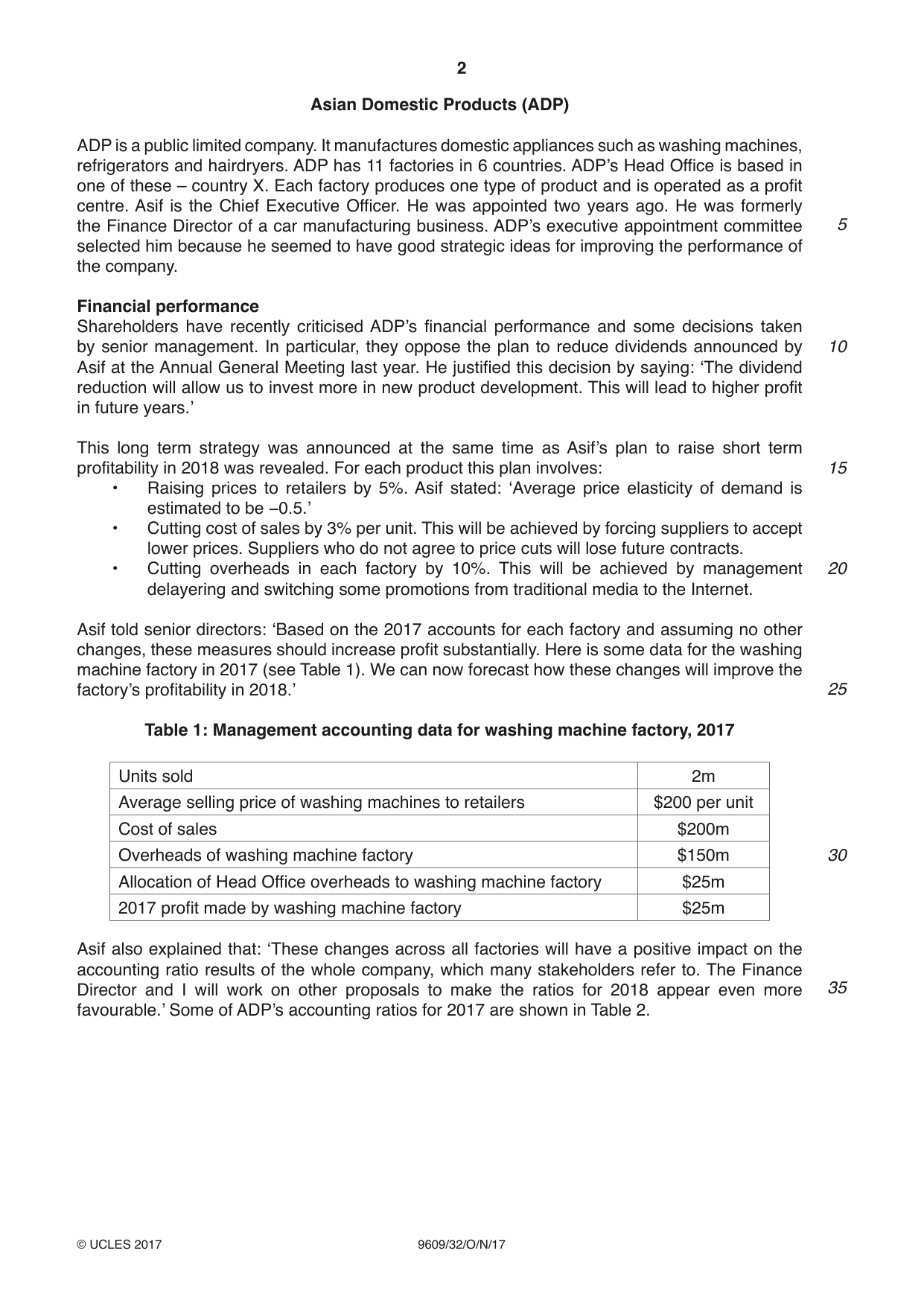Cambridge A Level Business (for first examination in 2016) 9609 2017 Oct/Nov Paper 3 · Variant 2 question paper, page 2 of 8