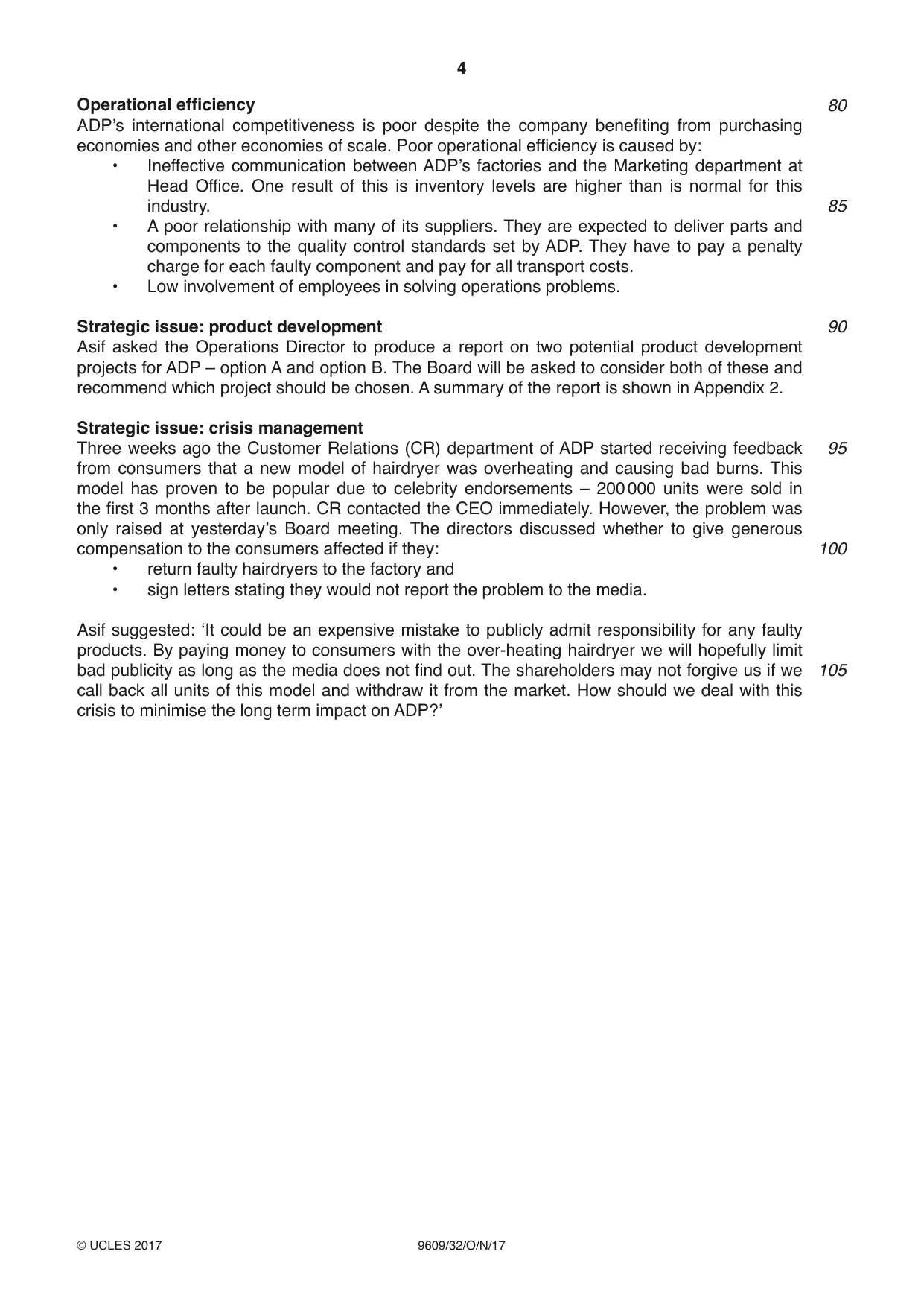 Cambridge A Level Business (for first examination in 2016) 9609 2017 Oct/Nov Paper 3 · Variant 2 question paper, page 4 of 8