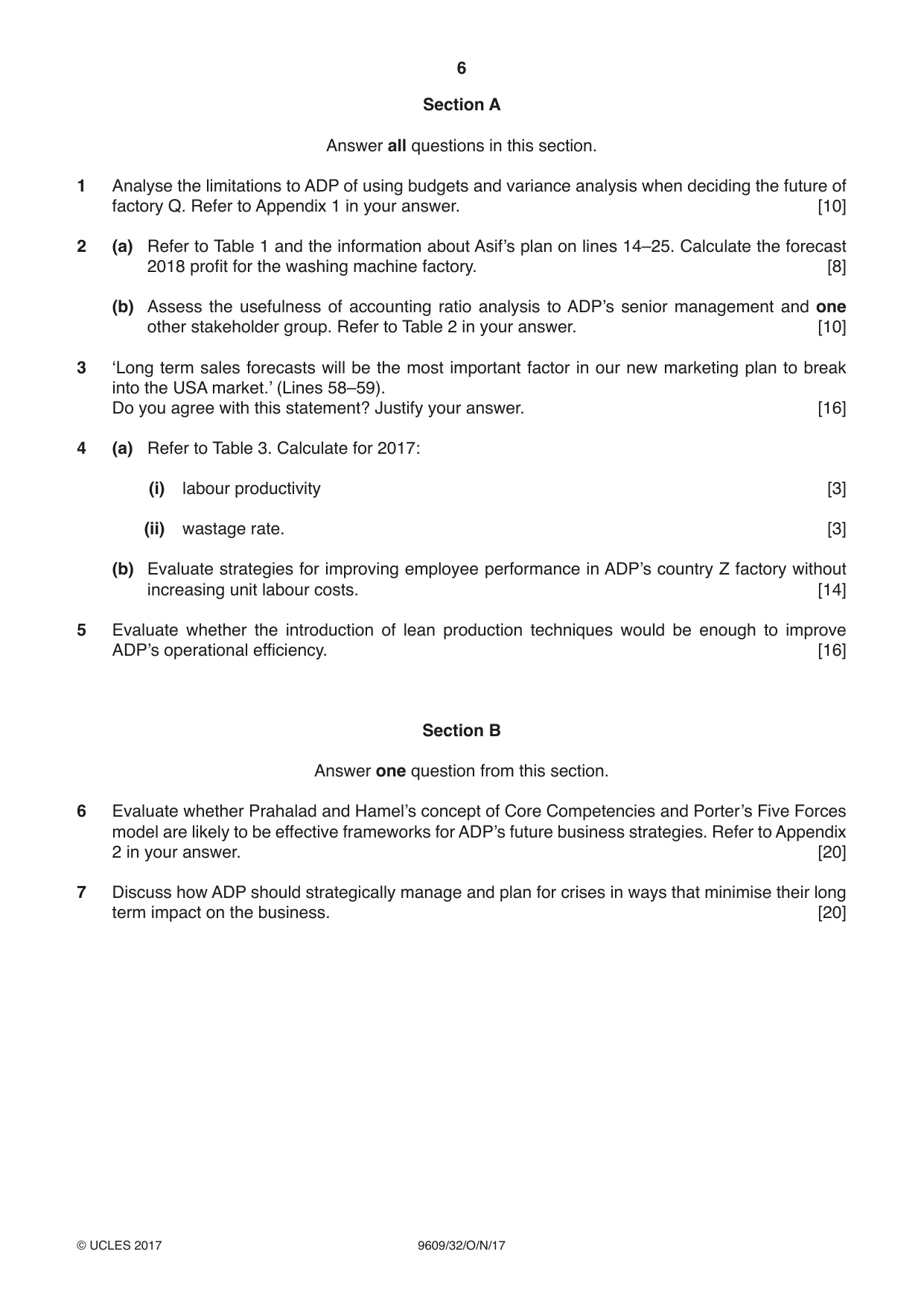 Cambridge A Level Business (for first examination in 2016) 9609 2017 Oct/Nov Paper 3 · Variant 2 question paper, page 6 of 8