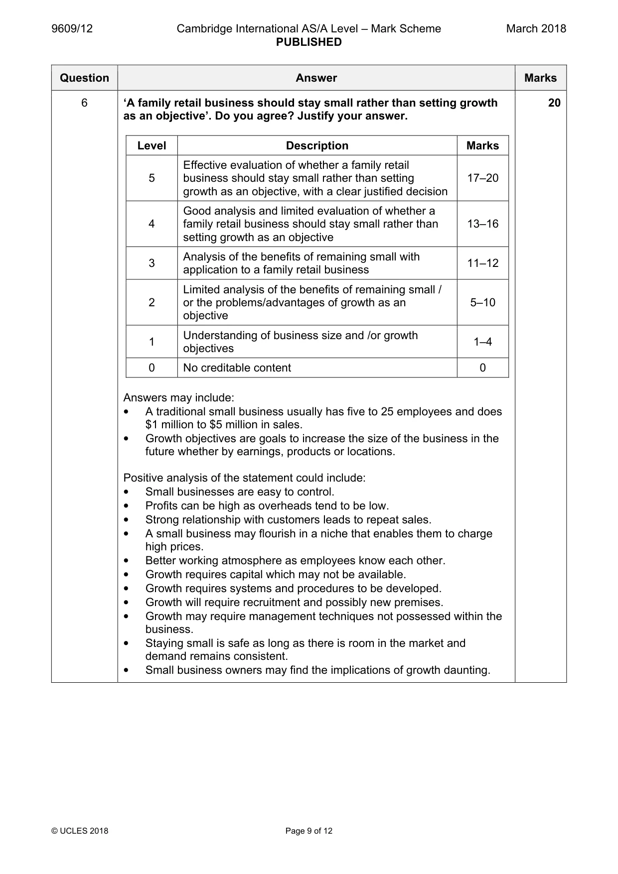 Mark scheme, page 9 of 12