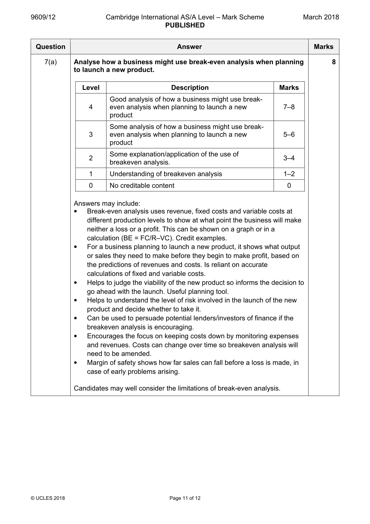 Mark scheme, page 11 of 12