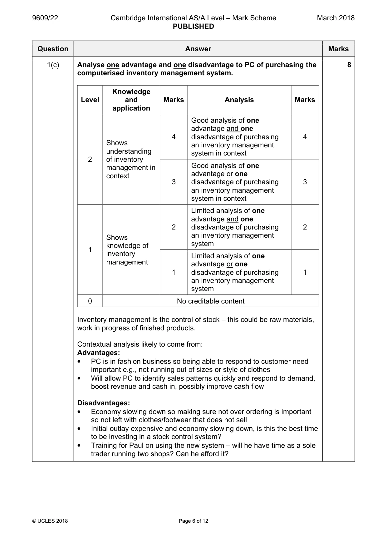 Mark scheme, page 6 of 12