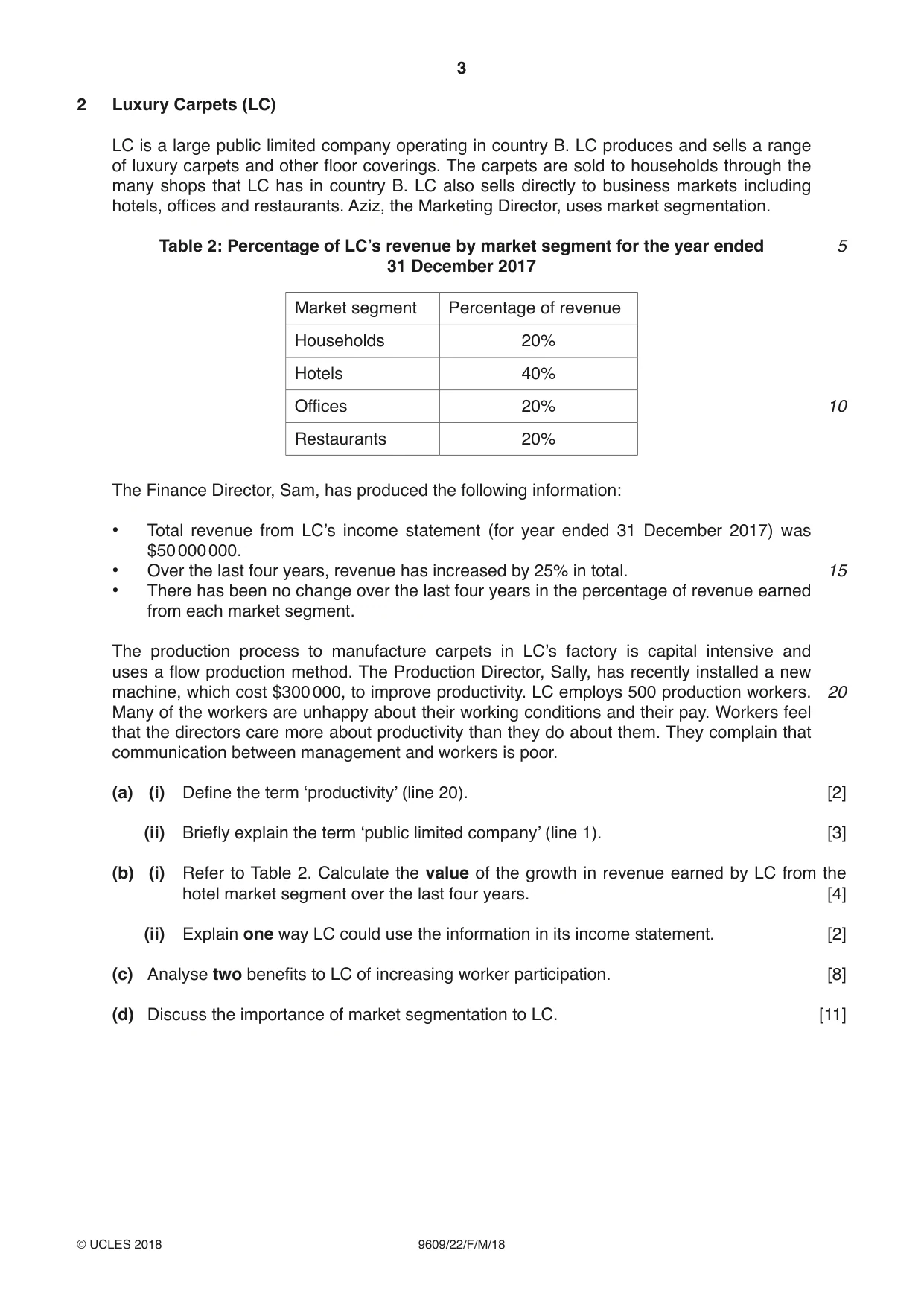 Cambridge A Level Business (for first examination in 2016) 9609 2018 Feb/March Paper 2 · Variant 2 question paper, page 3 of 4
