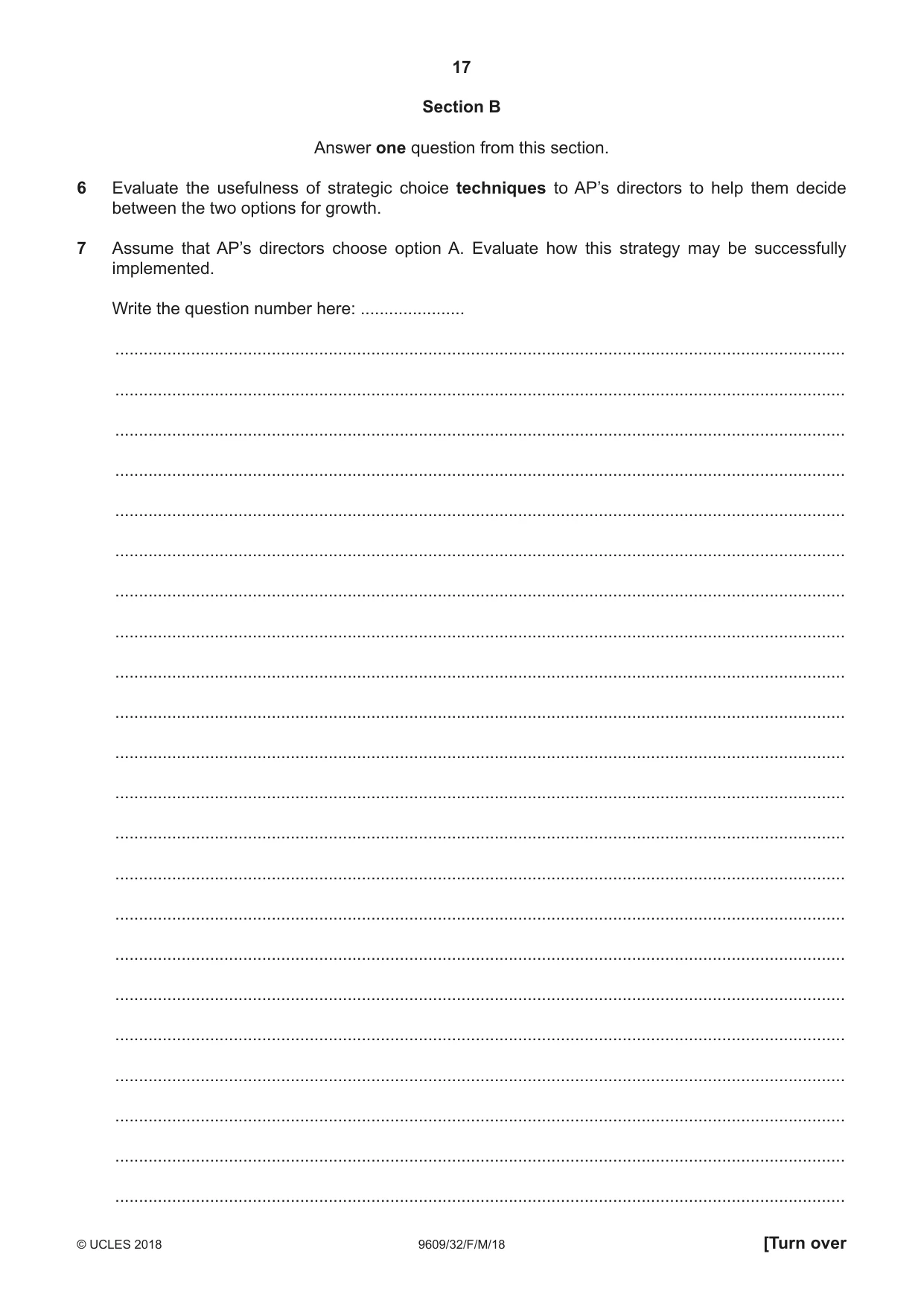 Cambridge A Level Business (for first examination in 2016) 9609 2018 Feb/March Paper 3 · Variant 2 question paper, page 17 of 20