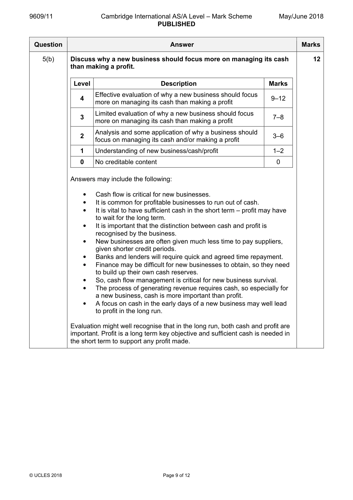 Mark scheme, page 9 of 12