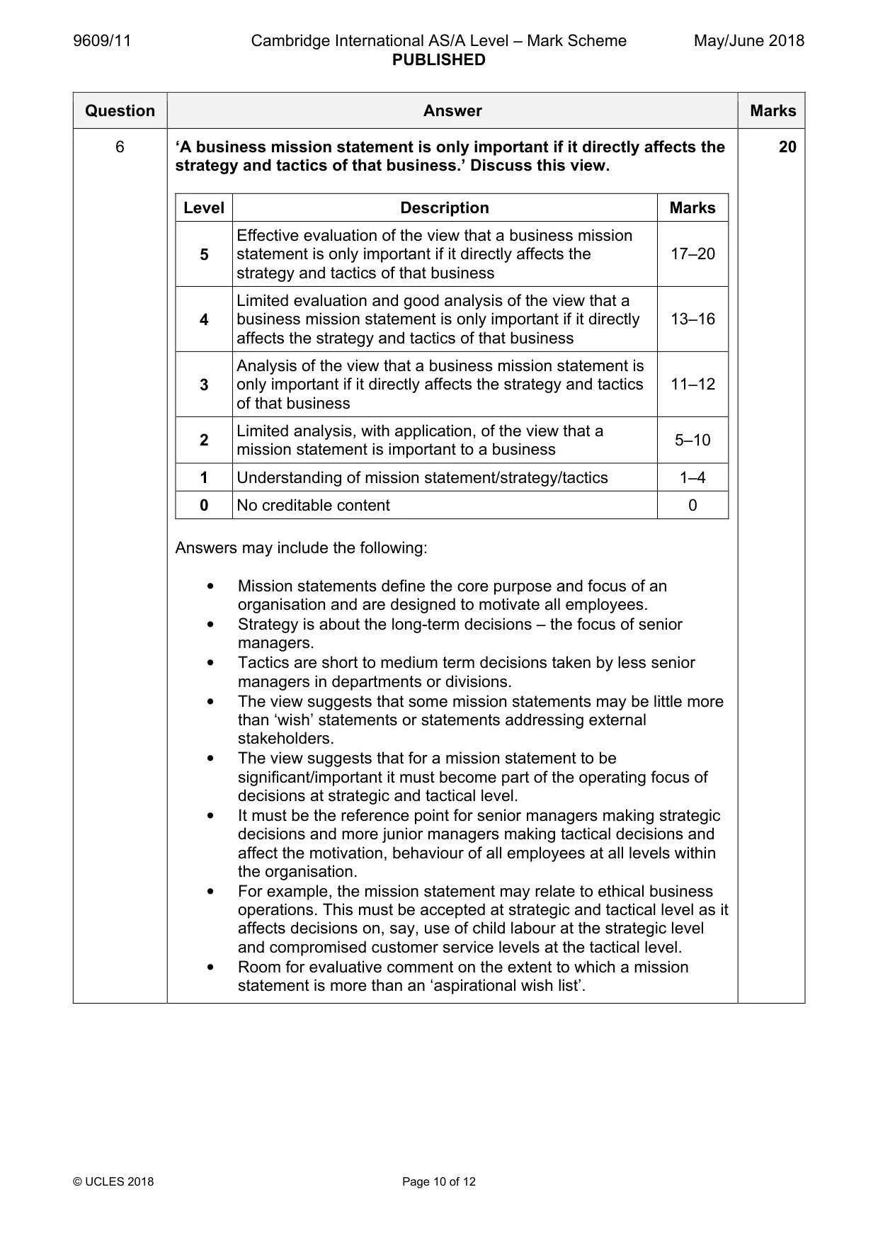 Mark scheme, page 10 of 12
