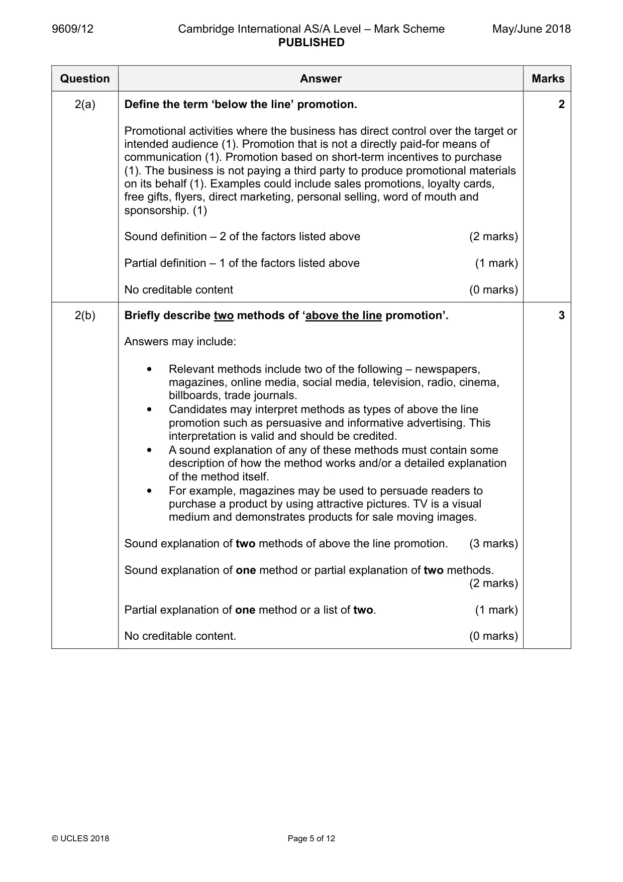Mark scheme, page 5 of 12