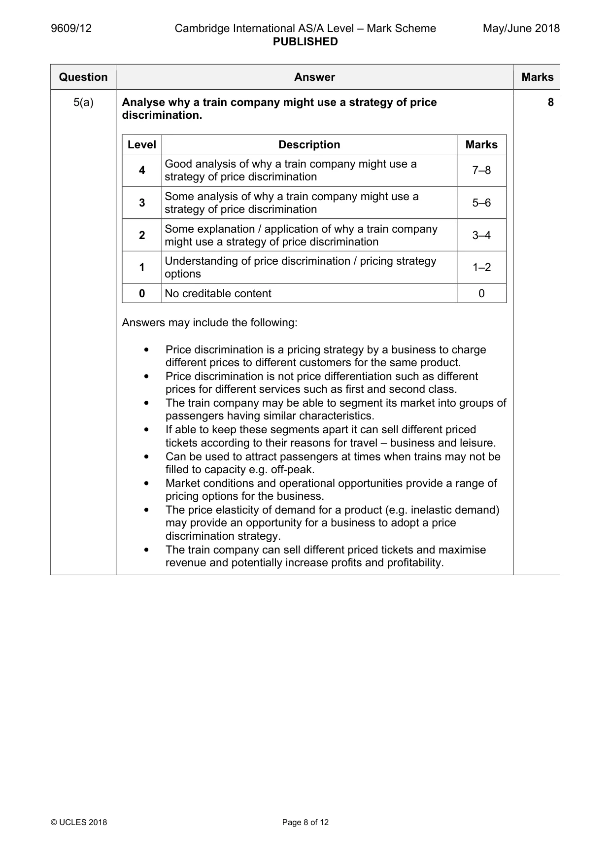 Mark scheme, page 8 of 12