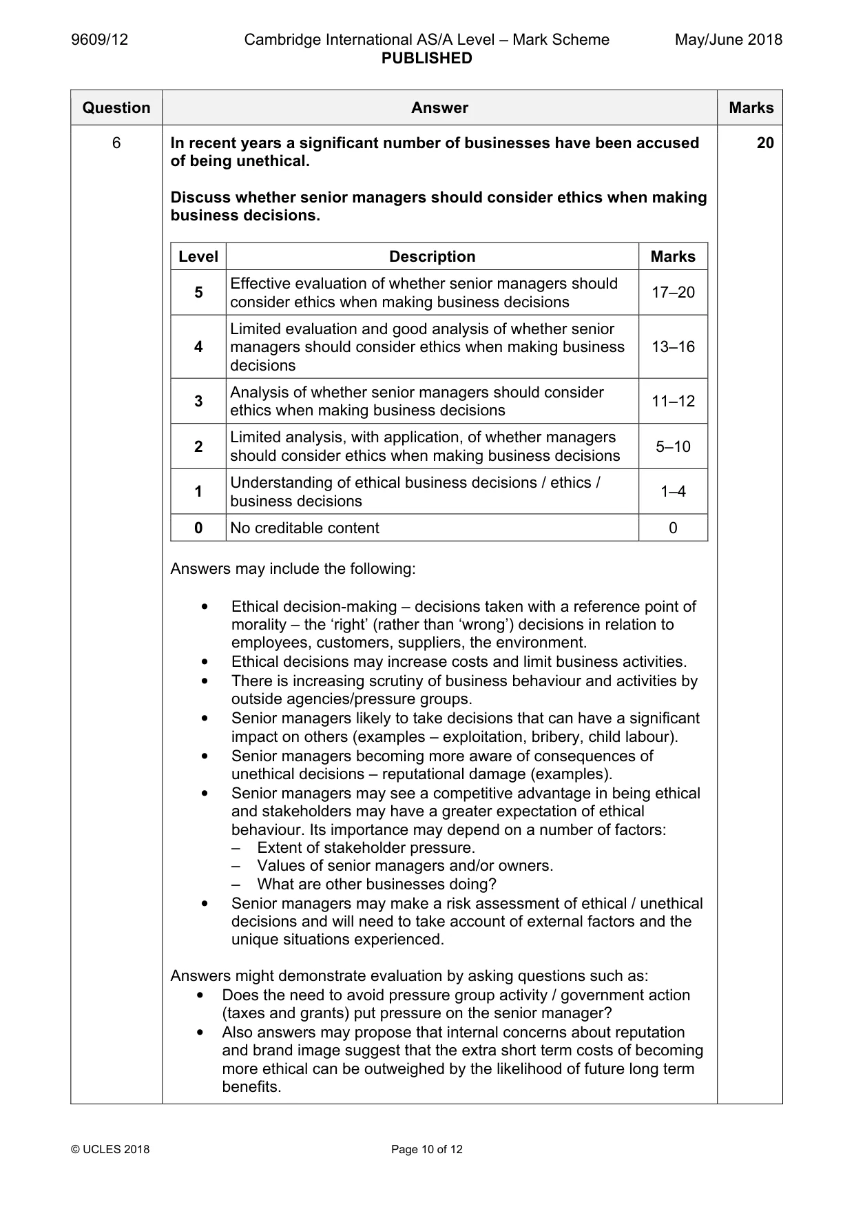 Mark scheme, page 10 of 12