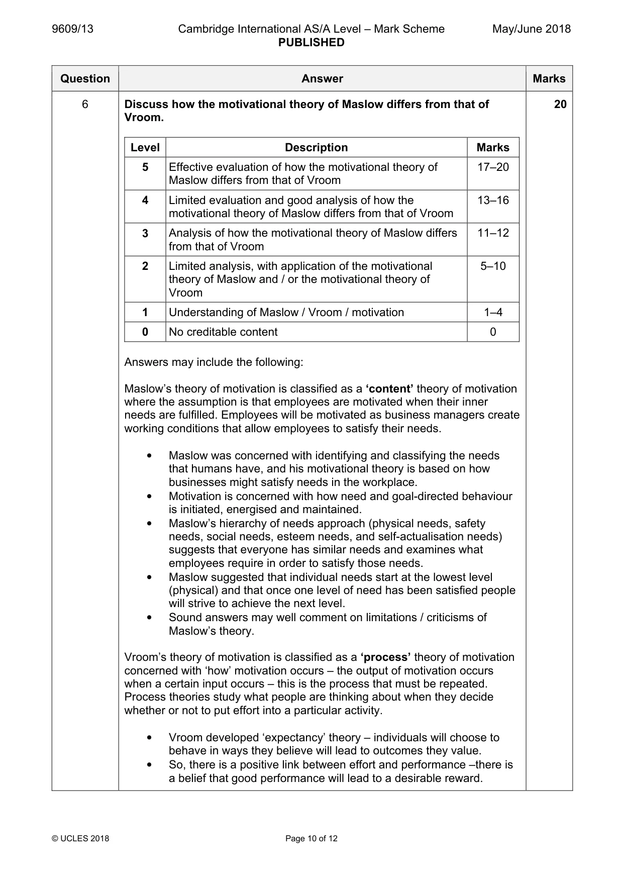 Mark scheme, page 10 of 12