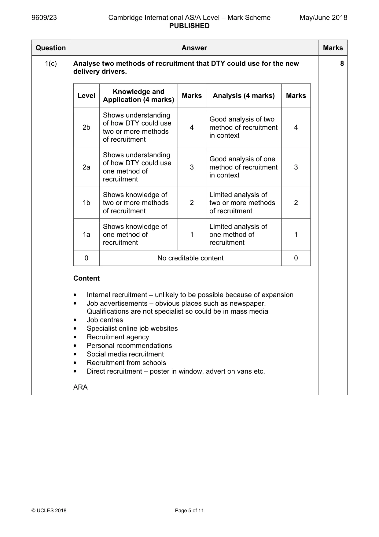 Mark scheme, page 5 of 11