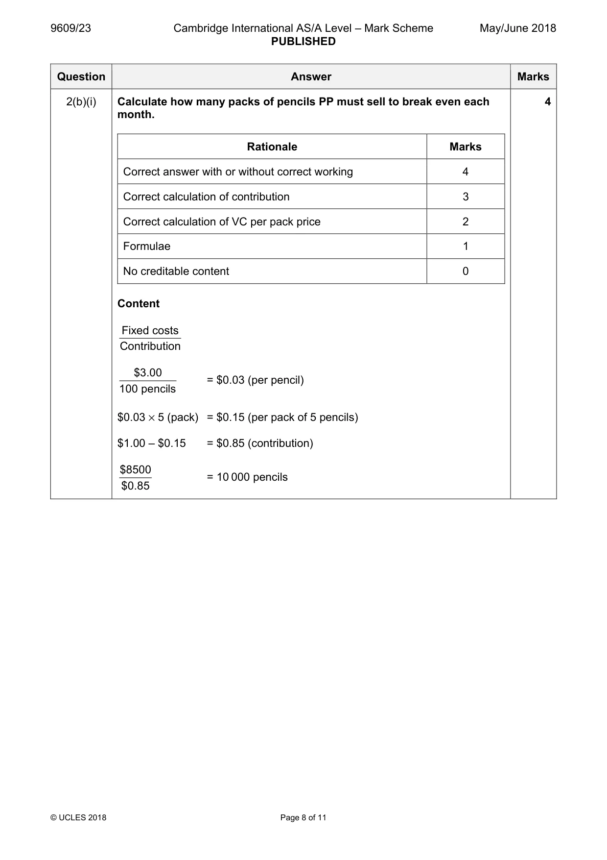 Mark scheme, page 8 of 11