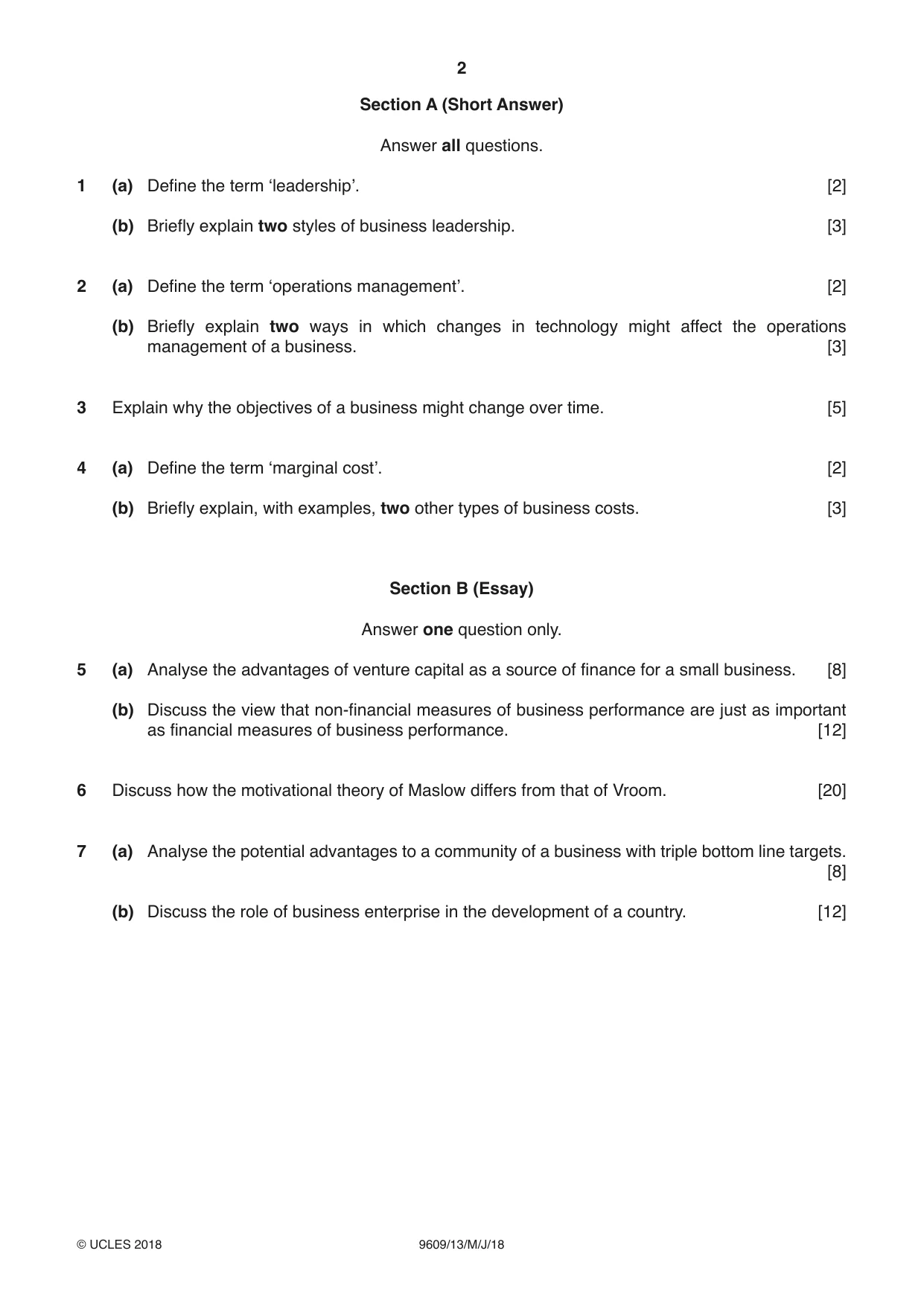 Cambridge A Level Business (for first examination in 2016) 9609 2018 May/June Paper 1 · Variant 3 question paper, page 2 of 4