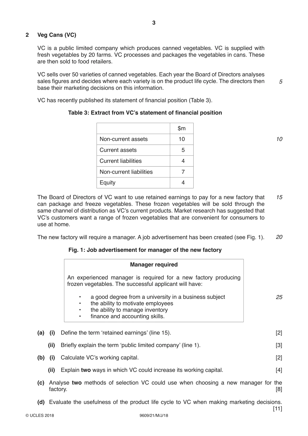 Cambridge A Level Business (for first examination in 2016) 9609 2018 May/June Paper 2 · Variant 1 question paper, page 3 of 4