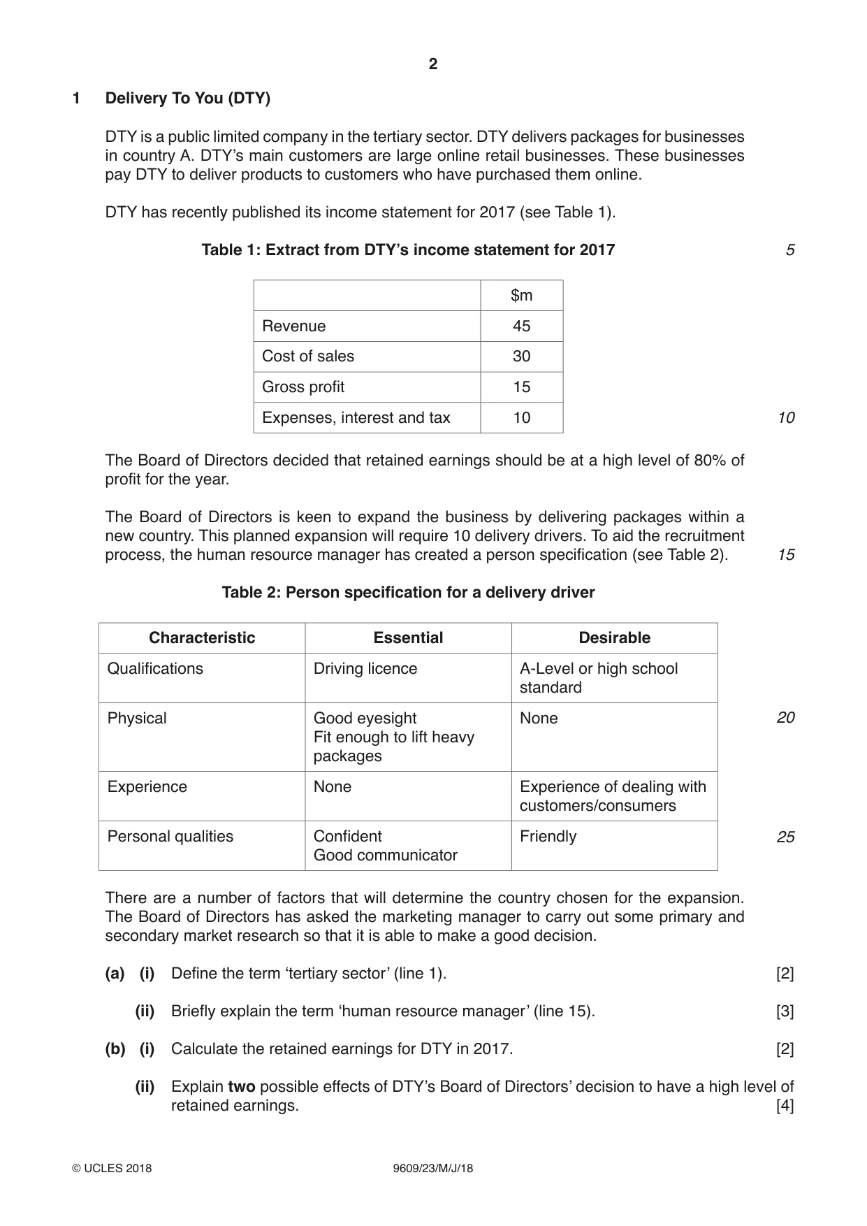 Cambridge A Level Business (for first examination in 2016) 9609 2018 May/June Paper 2 · Variant 3 question paper, page 2 of 4