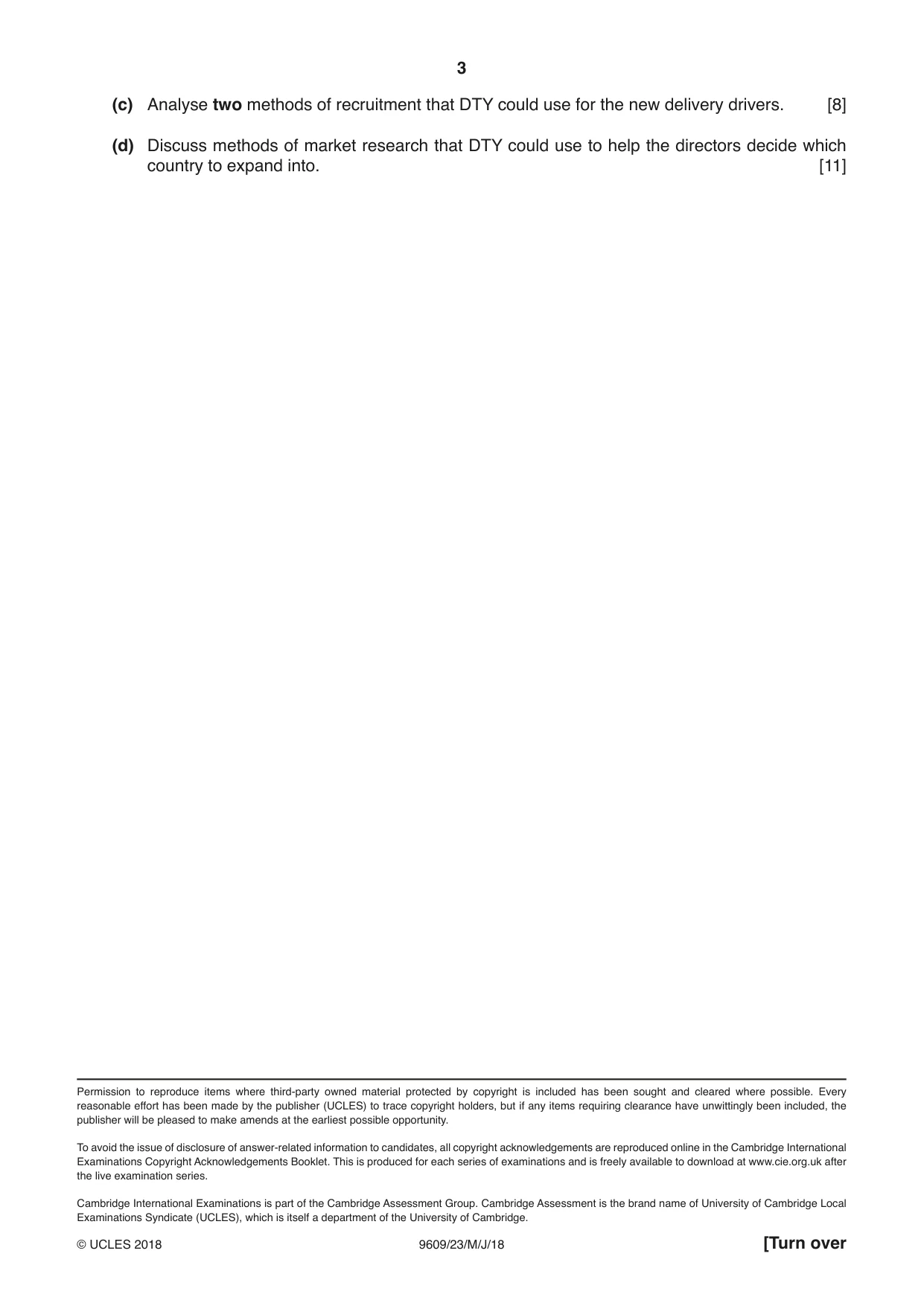 Cambridge A Level Business (for first examination in 2016) 9609 2018 May/June Paper 2 · Variant 3 question paper, page 3 of 4