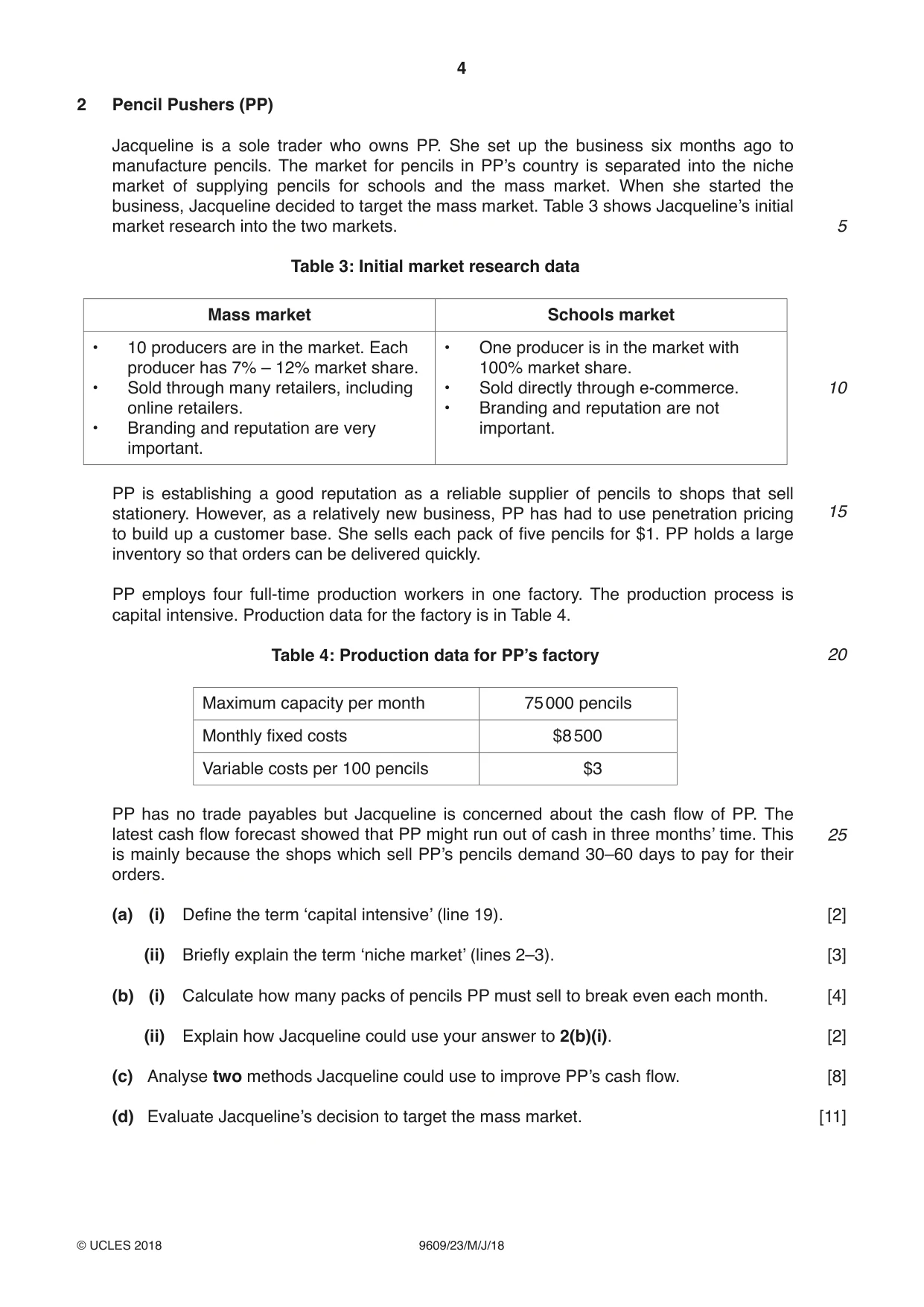 Cambridge A Level Business (for first examination in 2016) 9609 2018 May/June Paper 2 · Variant 3 question paper, page 4 of 4