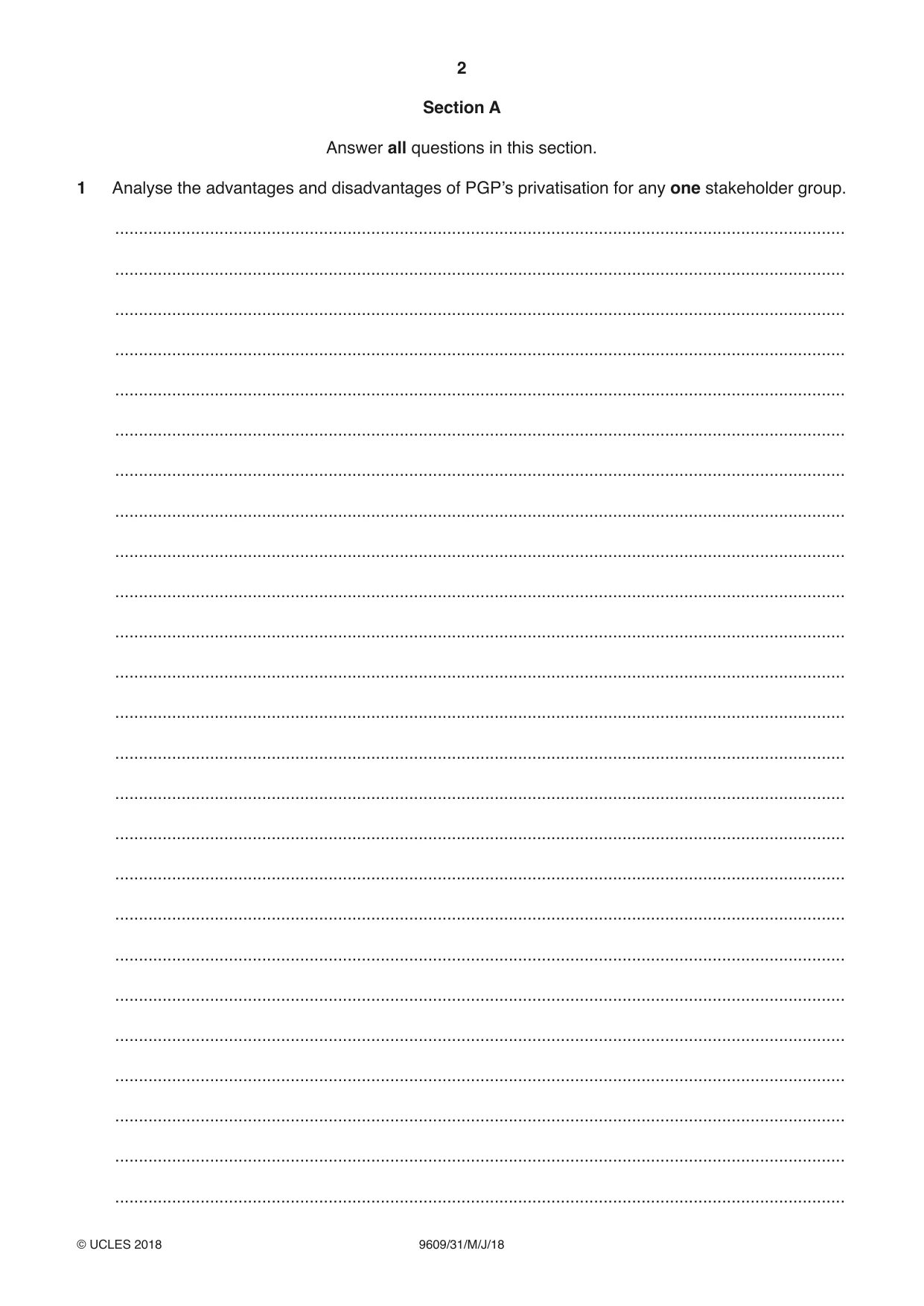 Cambridge A Level Business (for first examination in 2016) 9609 2018 May/June Paper 3 · Variant 1 question paper, page 2 of 20