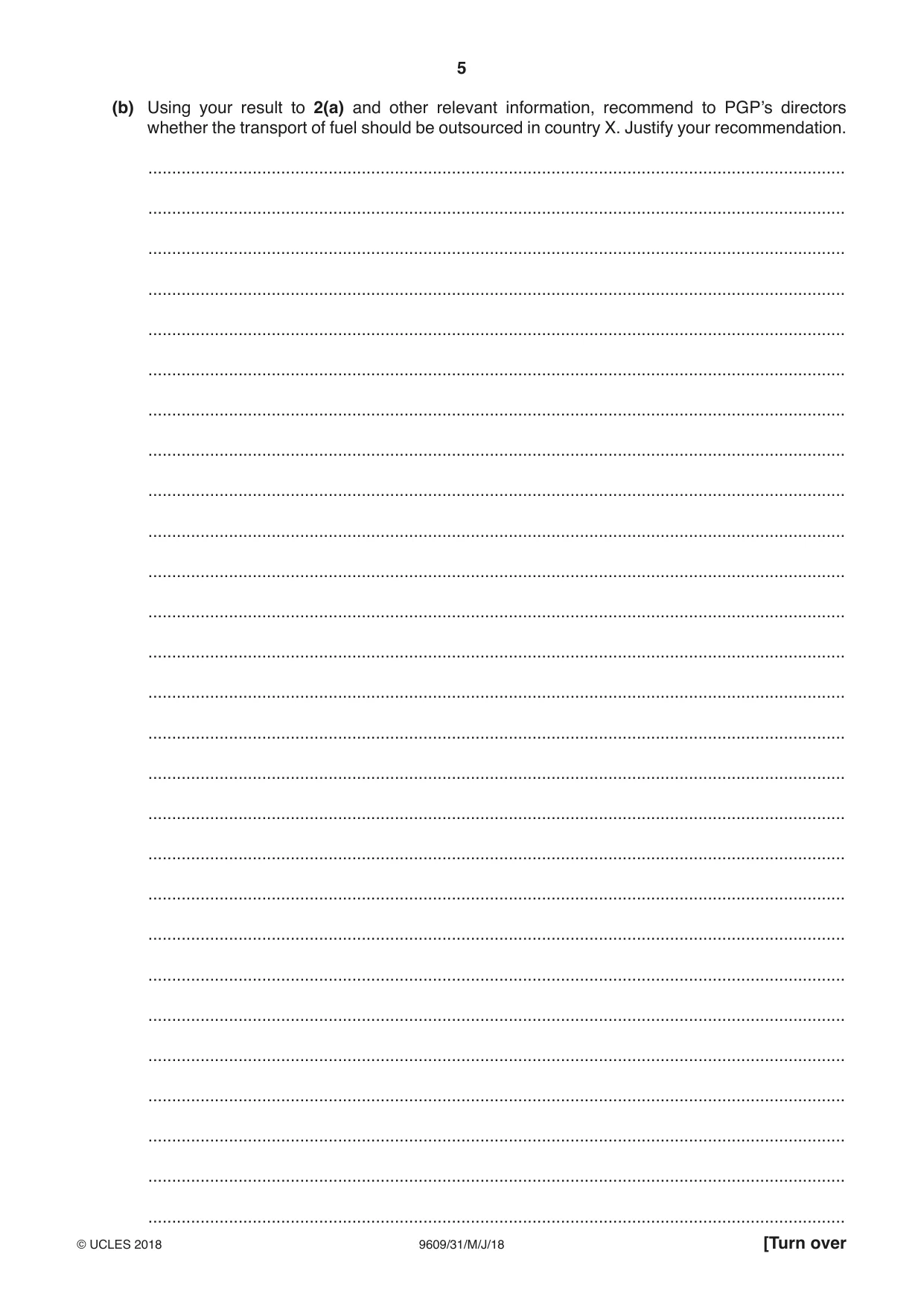 Cambridge A Level Business (for first examination in 2016) 9609 2018 May/June Paper 3 · Variant 1 question paper, page 5 of 20