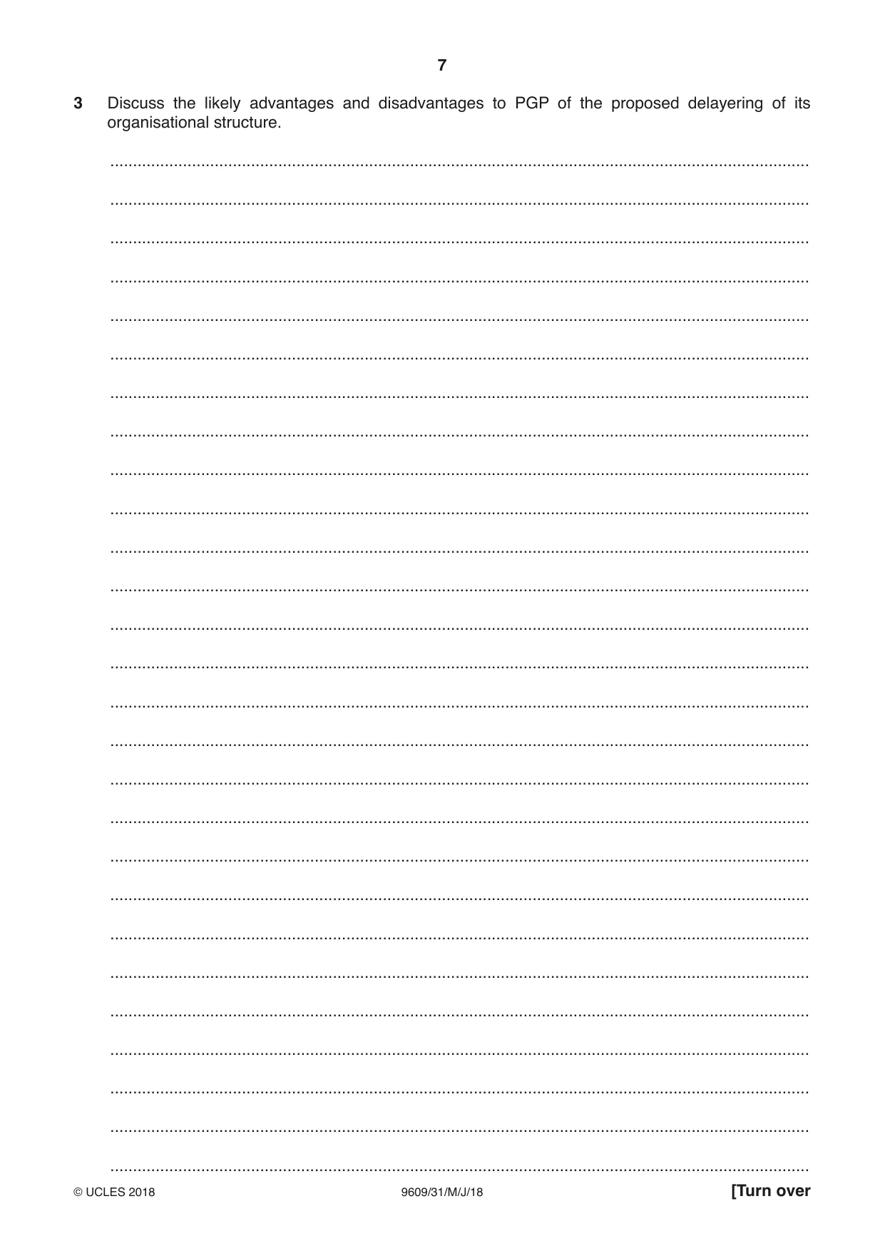 Cambridge A Level Business (for first examination in 2016) 9609 2018 May/June Paper 3 · Variant 1 question paper, page 7 of 20