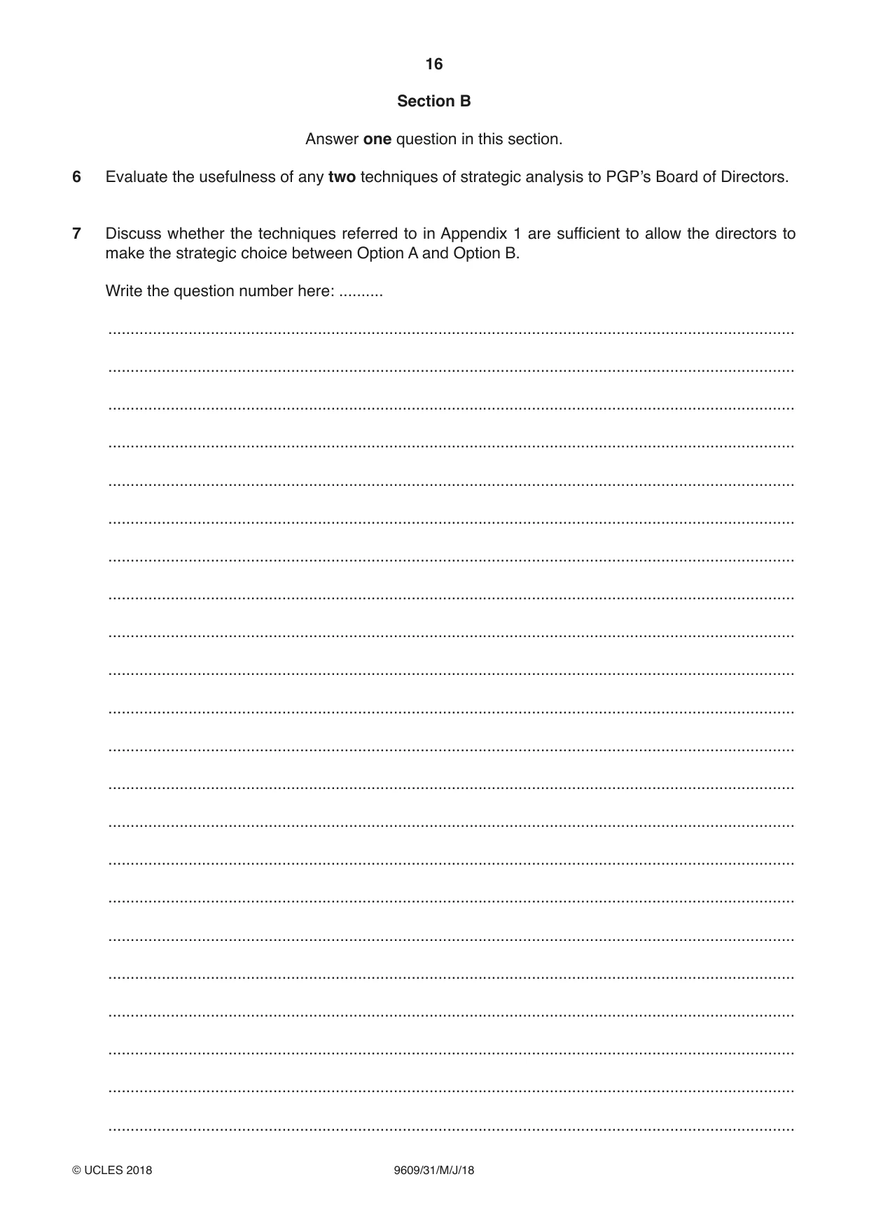 Cambridge A Level Business (for first examination in 2016) 9609 2018 May/June Paper 3 · Variant 1 question paper, page 16 of 20