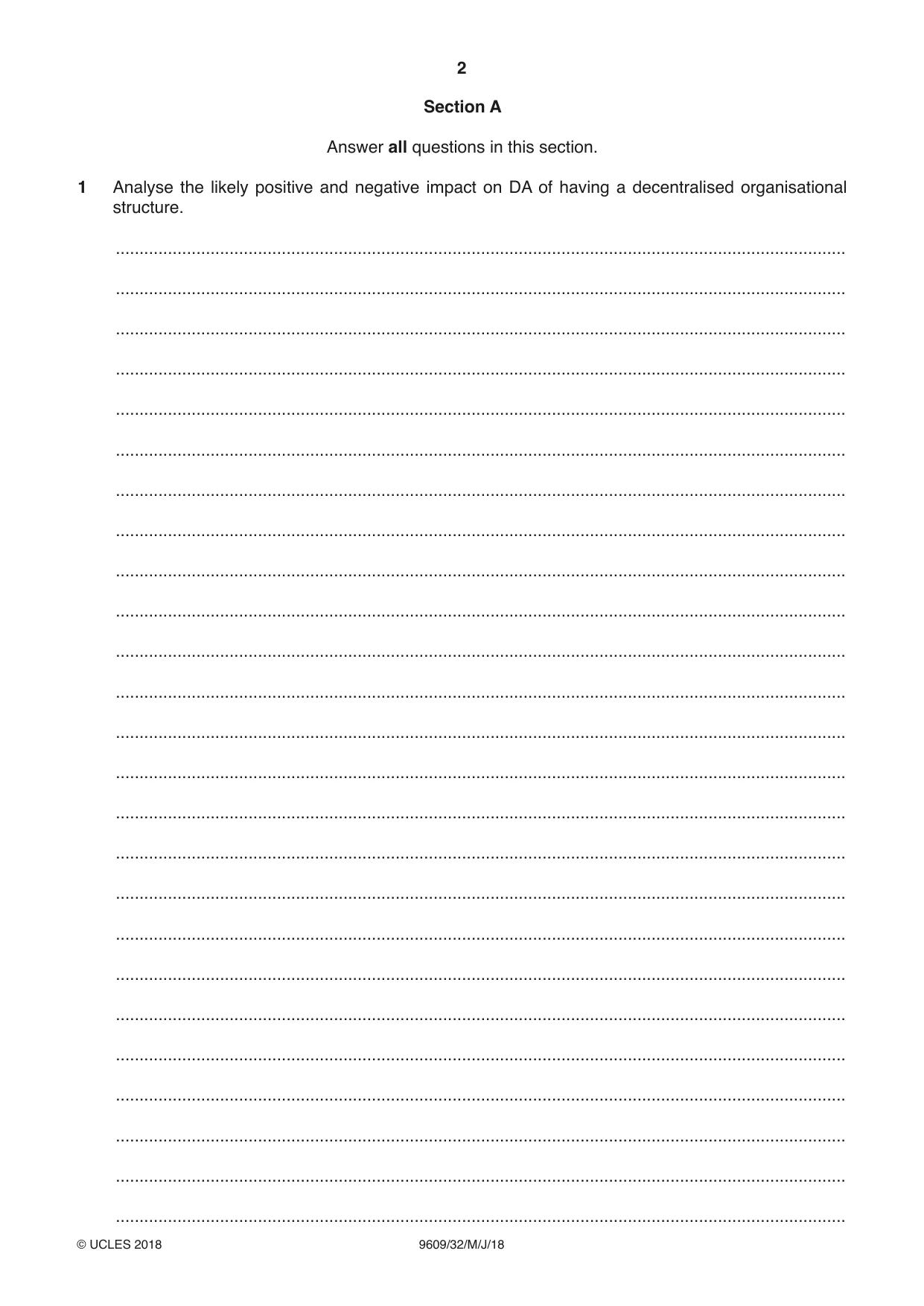 Cambridge A Level Business (for first examination in 2016) 9609 2018 May/June Paper 3 · Variant 2 question paper, page 2 of 20