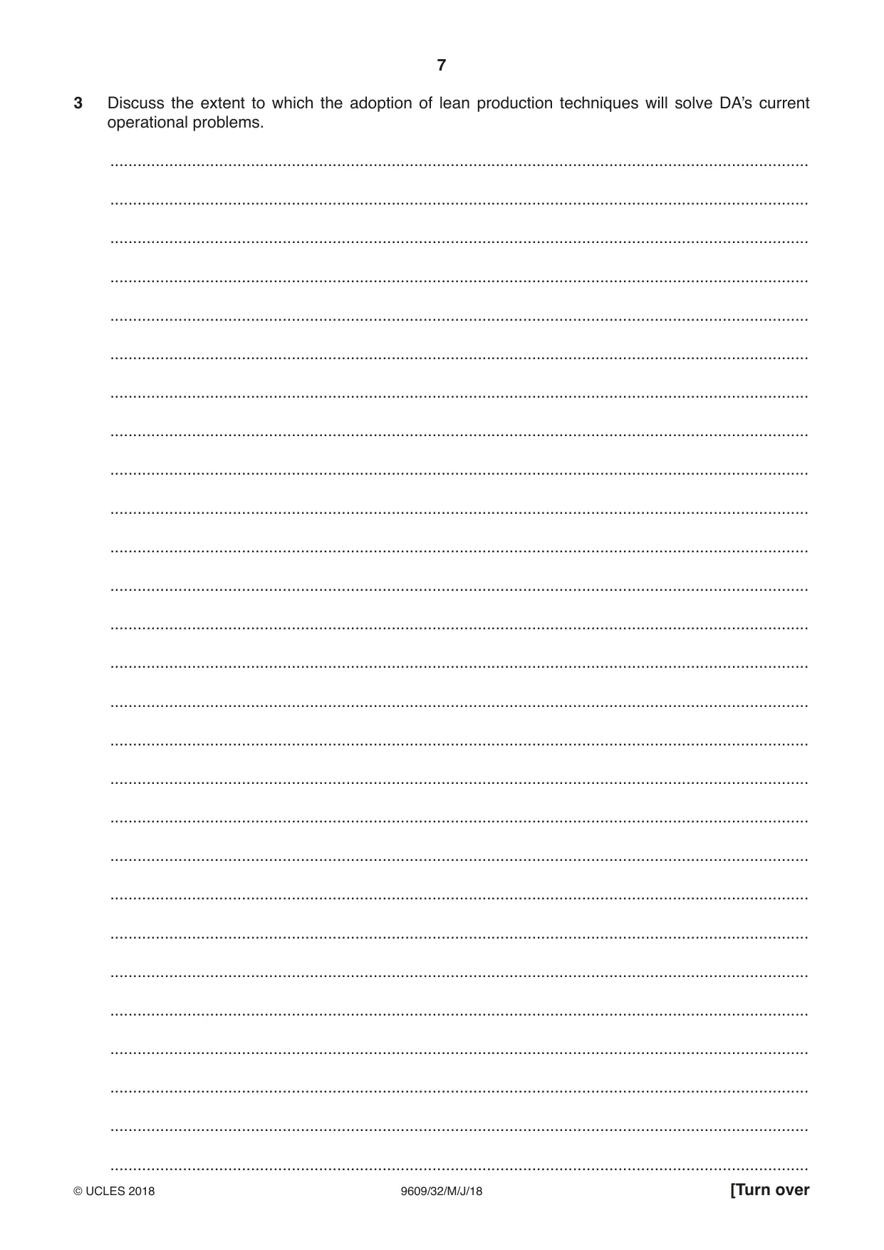 Cambridge A Level Business (for first examination in 2016) 9609 2018 May/June Paper 3 · Variant 2 question paper, page 7 of 20