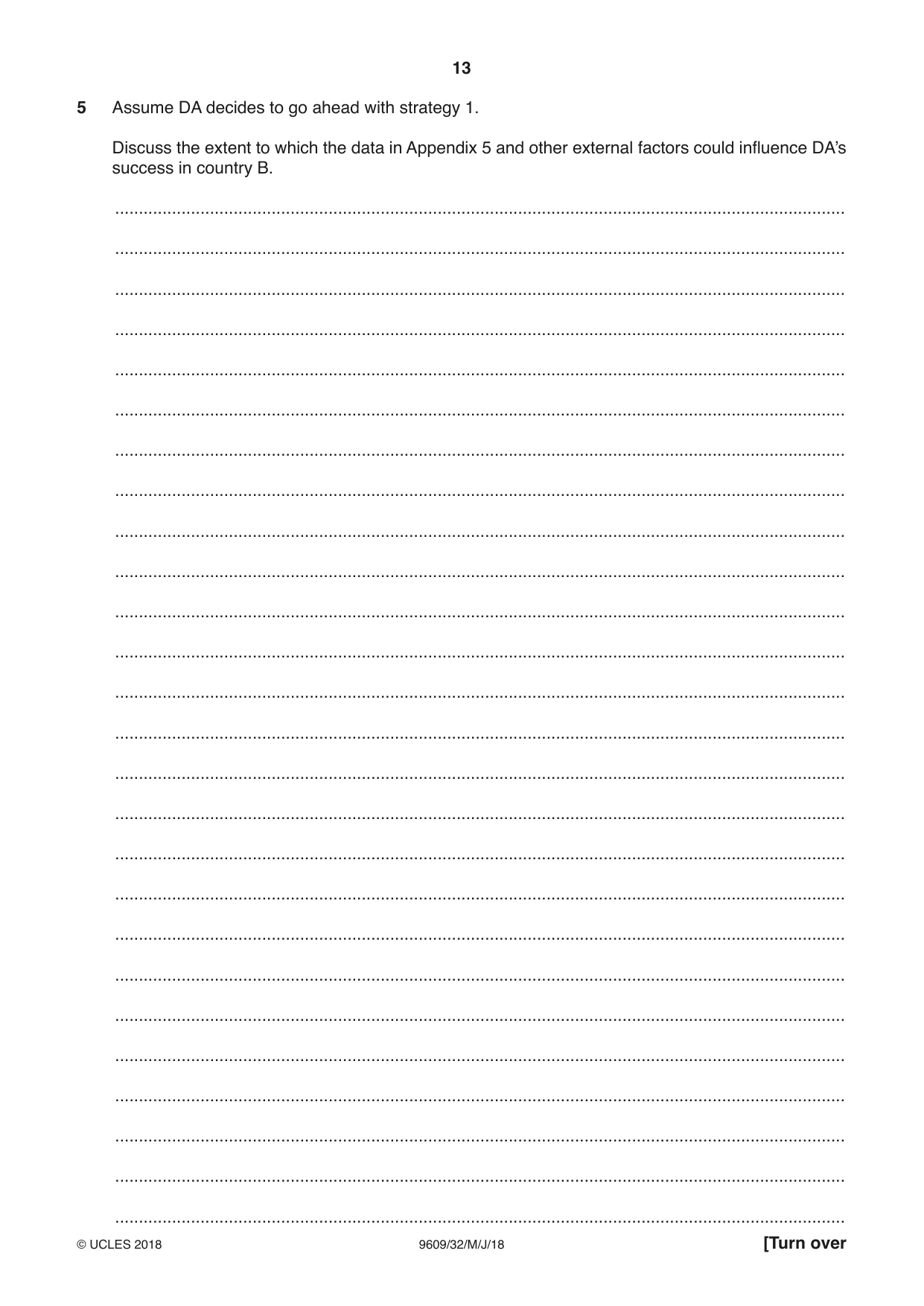 Cambridge A Level Business (for first examination in 2016) 9609 2018 May/June Paper 3 · Variant 2 question paper, page 13 of 20