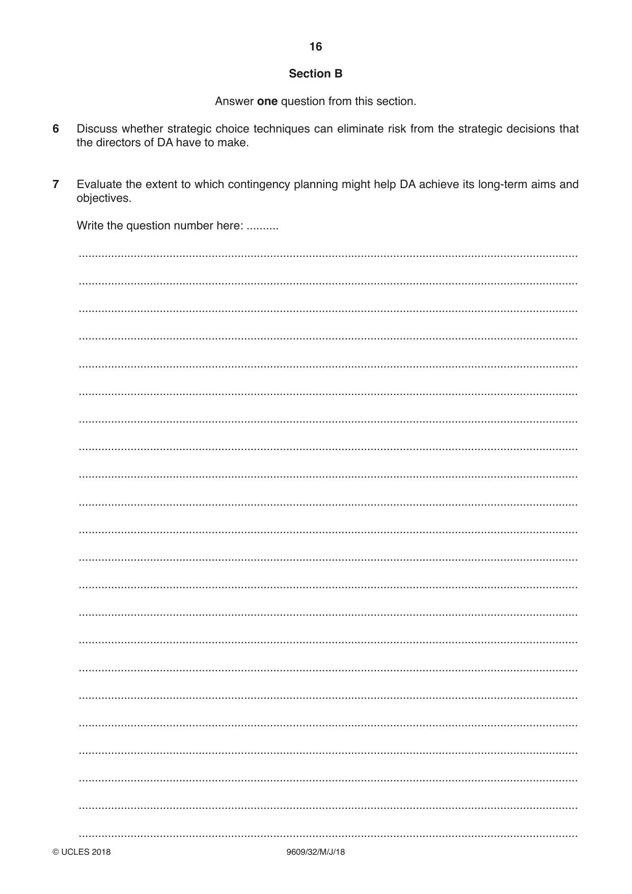 Cambridge A Level Business (for first examination in 2016) 9609 2018 May/June Paper 3 · Variant 2 question paper, page 16 of 20