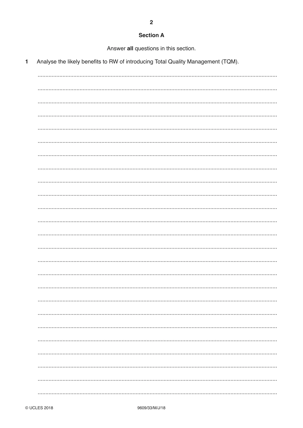 Cambridge A Level Business (for first examination in 2016) 9609 2018 May/June Paper 3 · Variant 3 question paper, page 2 of 20