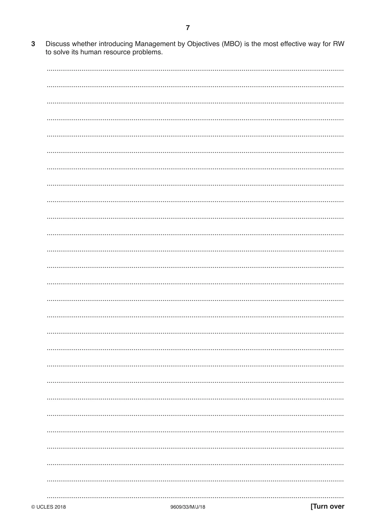 Cambridge A Level Business (for first examination in 2016) 9609 2018 May/June Paper 3 · Variant 3 question paper, page 7 of 20
