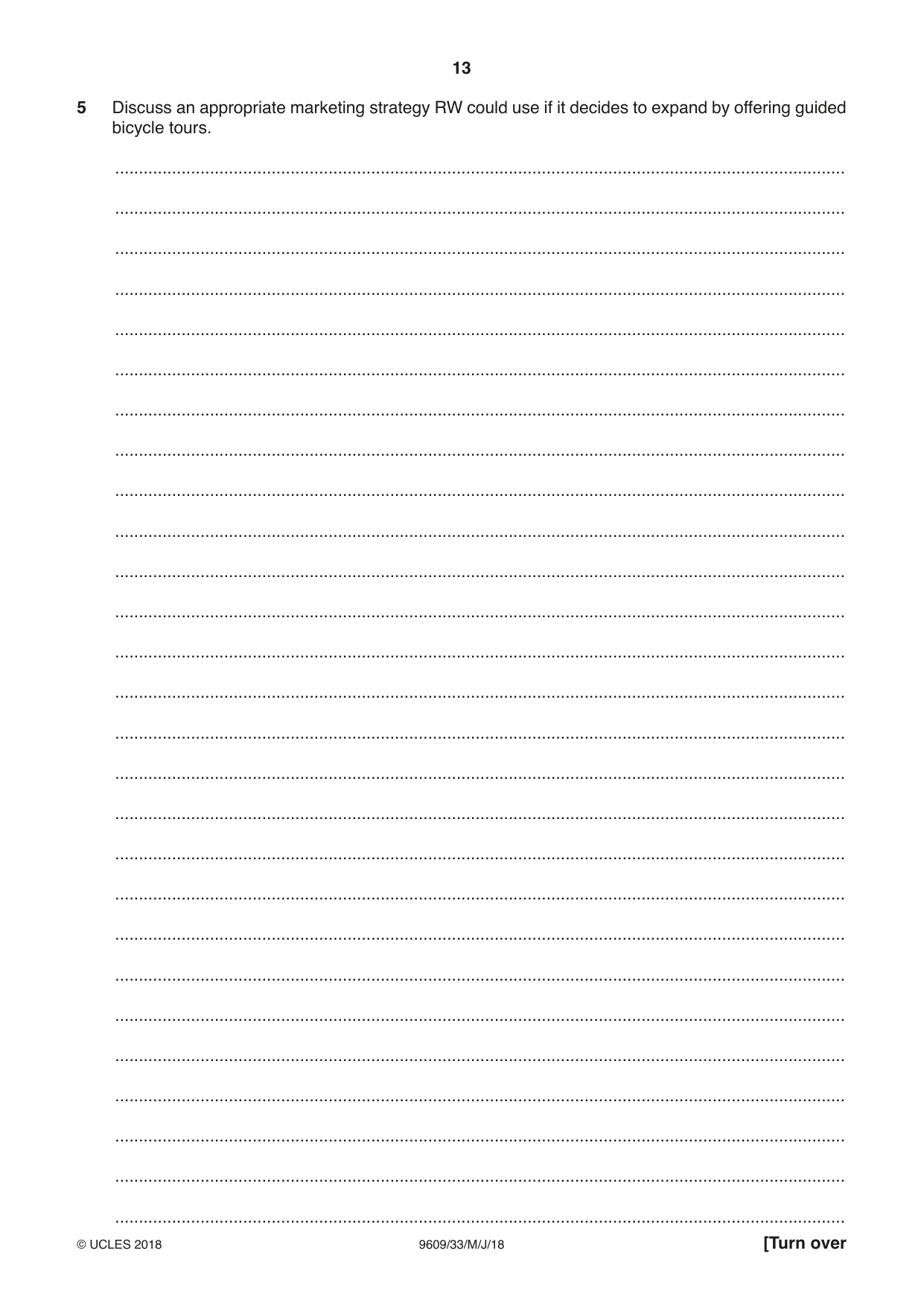 Cambridge A Level Business (for first examination in 2016) 9609 2018 May/June Paper 3 · Variant 3 question paper, page 13 of 20