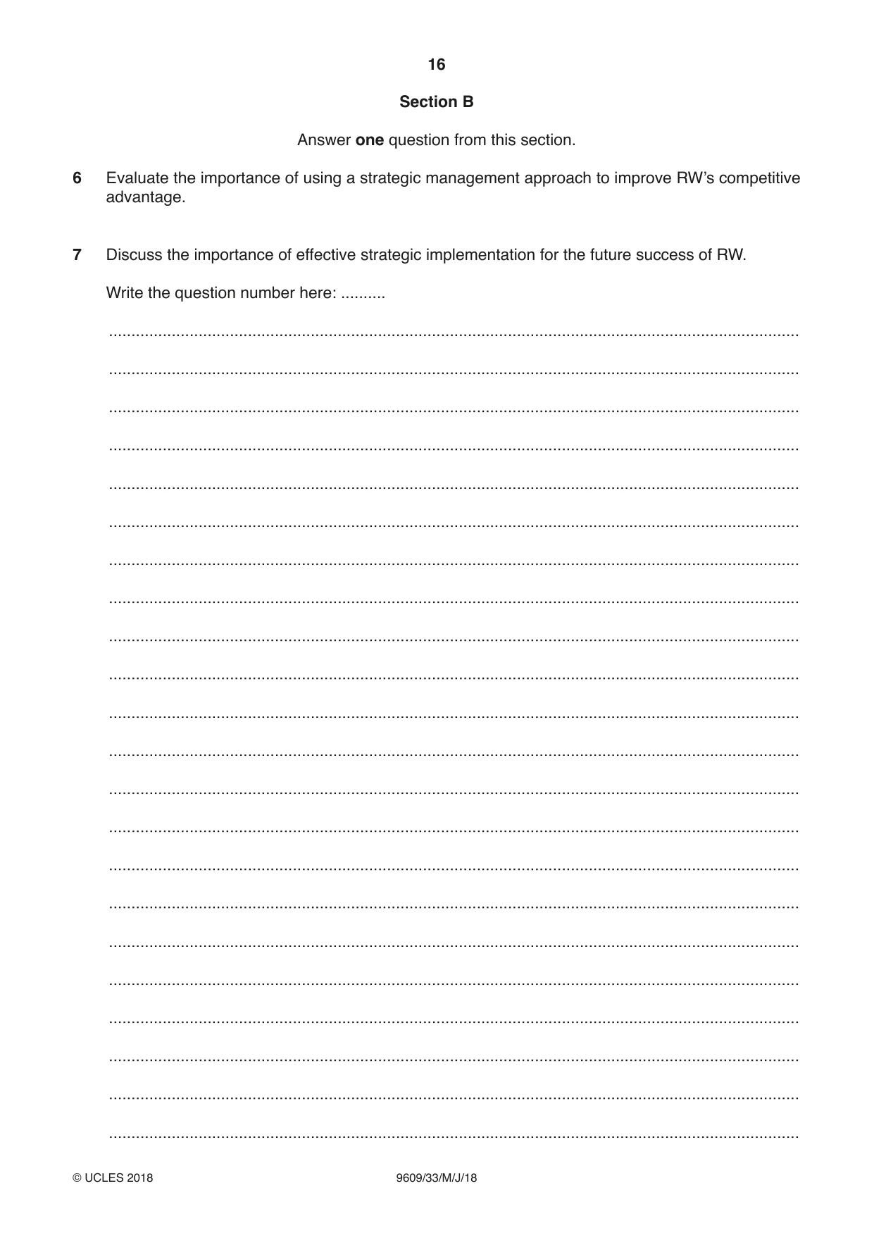 Cambridge A Level Business (for first examination in 2016) 9609 2018 May/June Paper 3 · Variant 3 question paper, page 16 of 20