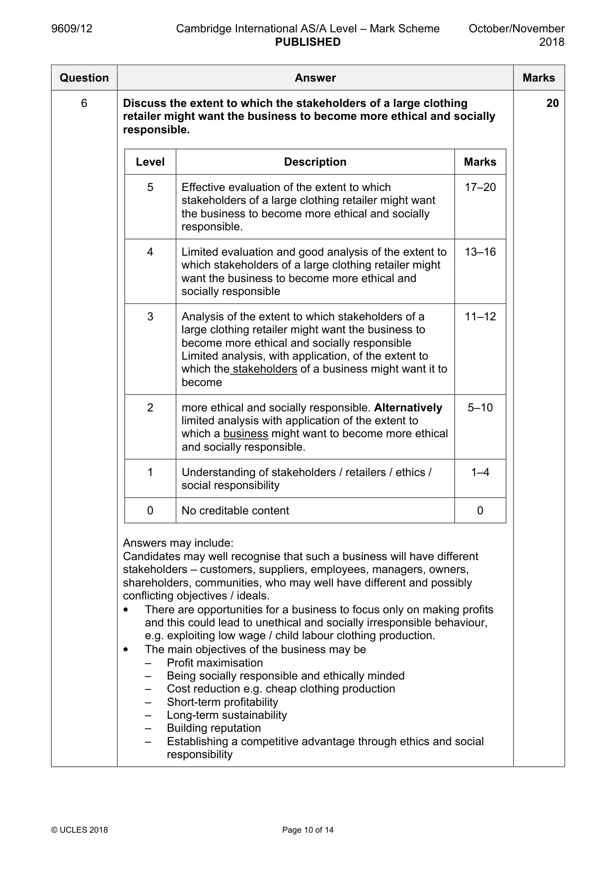Mark scheme, page 10 of 14