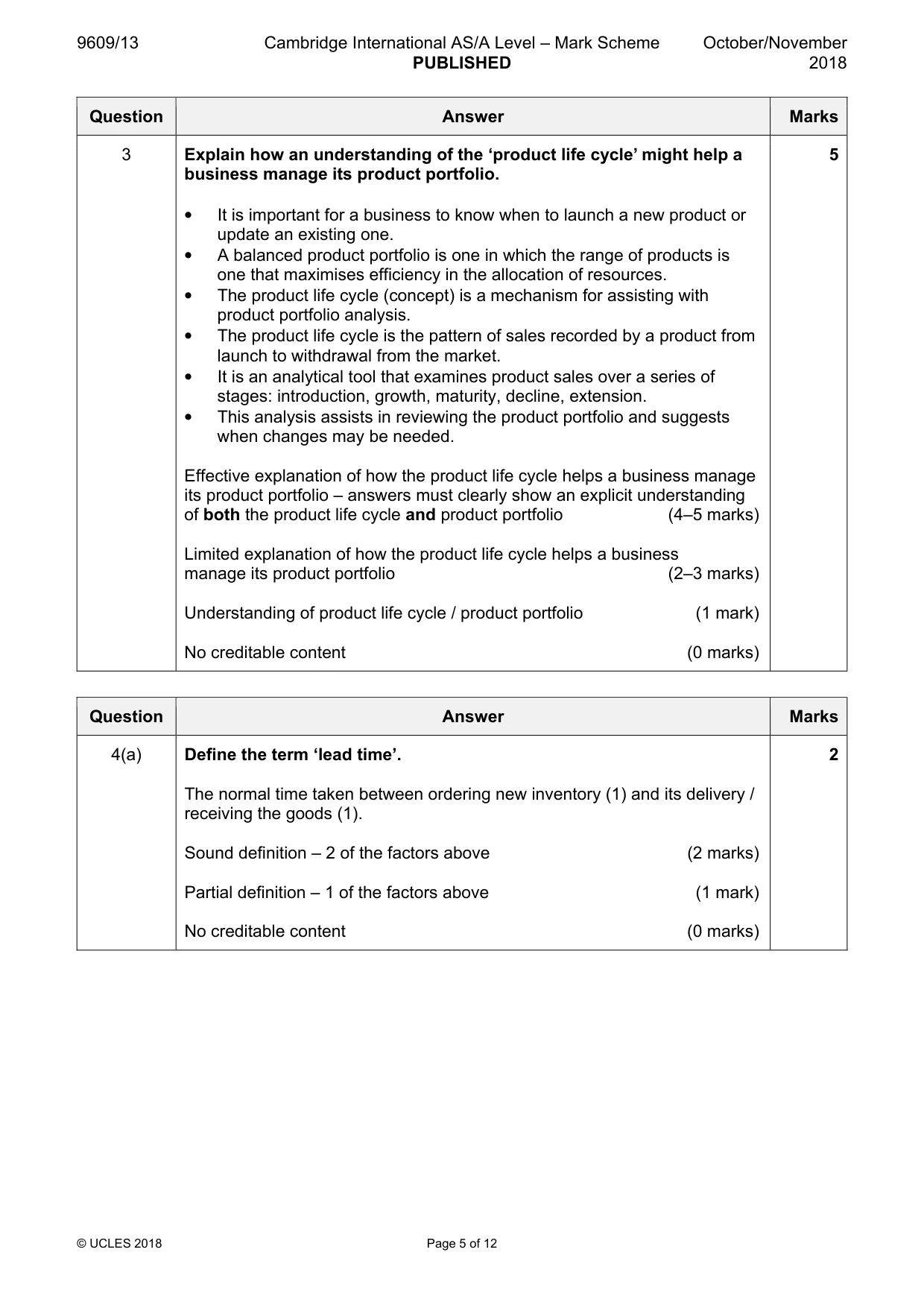 Mark scheme, page 5 of 12