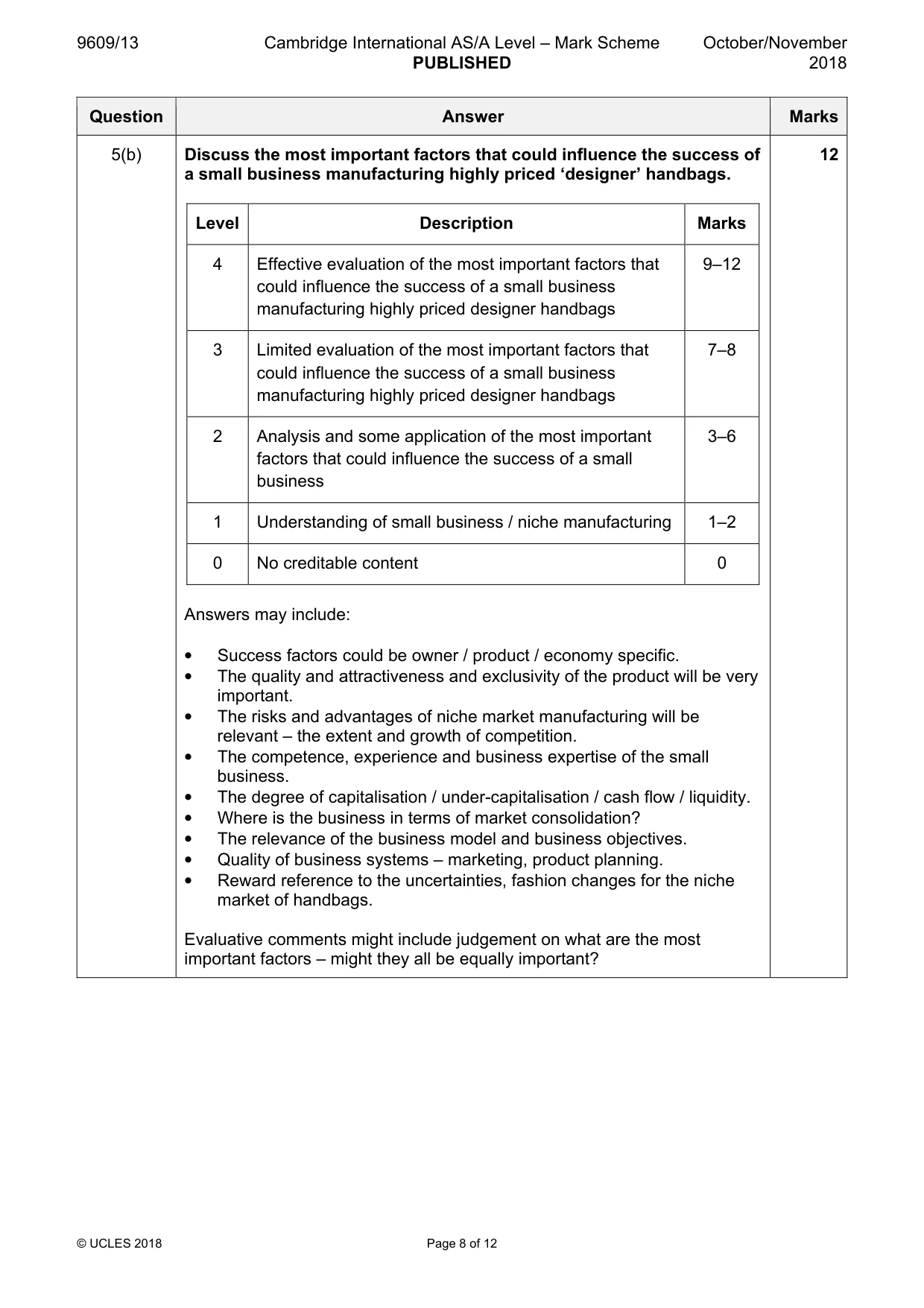 Mark scheme, page 8 of 12