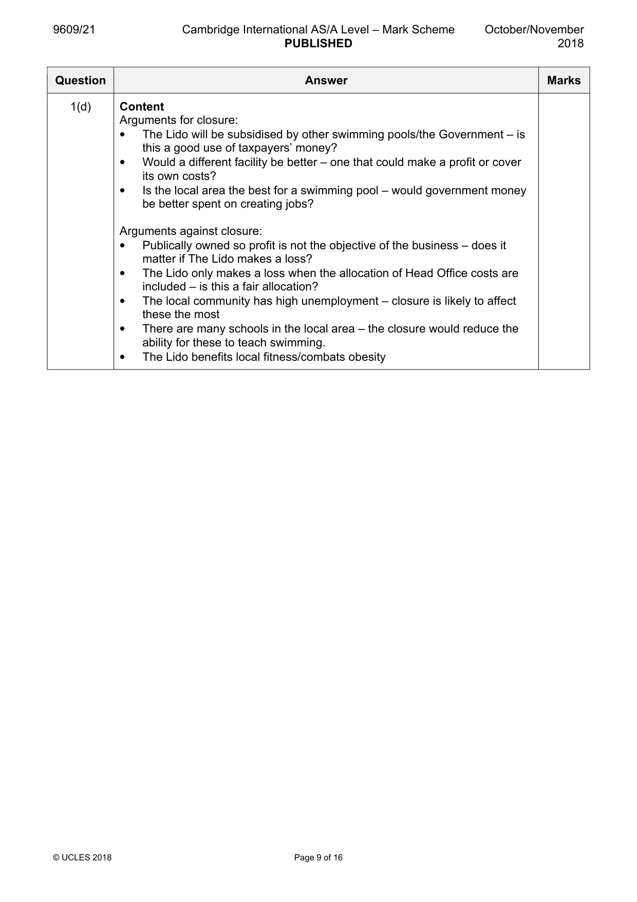 Mark scheme, page 9 of 16