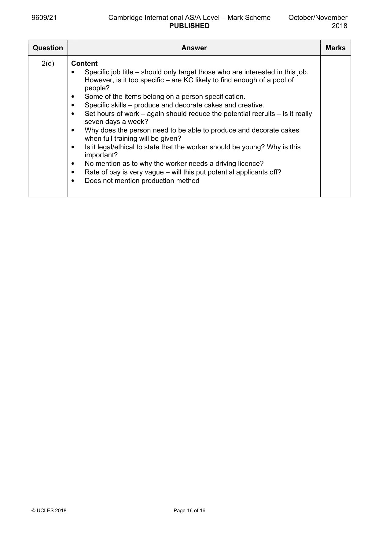 Mark scheme, page 16 of 16
