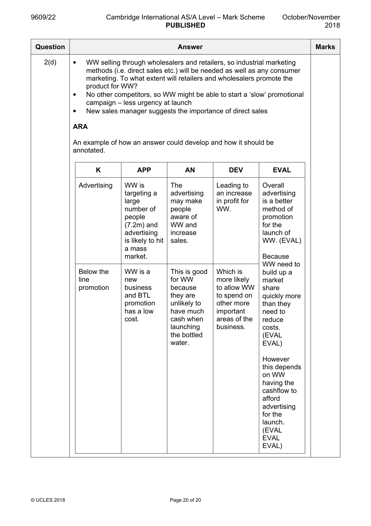Mark scheme, page 20 of 20