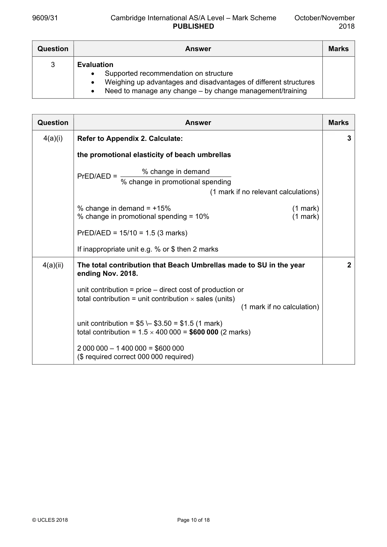 Mark scheme, page 10 of 18